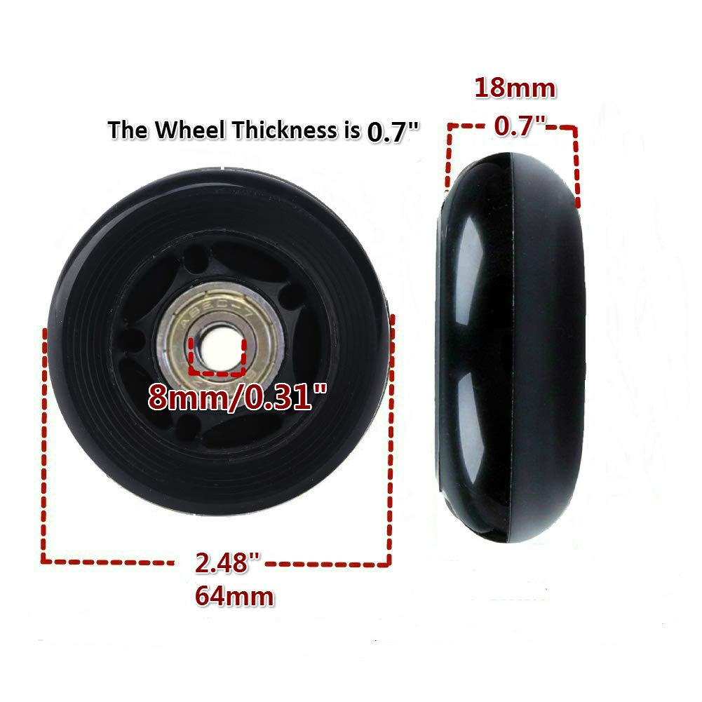 ORO 1 Pair 64mm Luggage Wheels Replacement with 8mm Bearings - Suitcase Wheels for Travel, Inline Skates & Caster Boards (64x18mm) - Durable Replacement Wheels for Smooth Rolling on Airports, Pavement & Outdoor Use