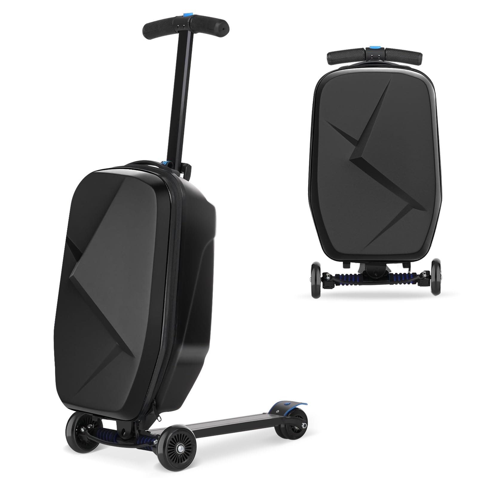 Kids & Adults Ride-On Scooter Luggage - Lightweight Foldable Hardside Carry-On Suitcase with Wheels for Ages 4-15, Multifunctional Travel Suitcase for Children & Teenagers (Charcoal Black) - Perfect for Airports, Family Vacations & School Trips