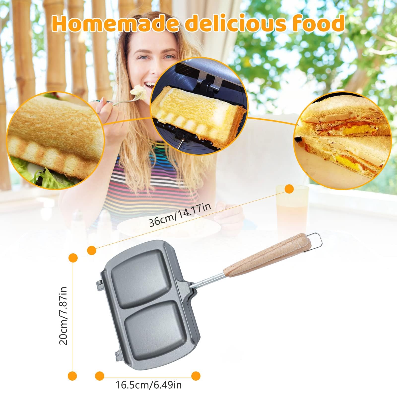 Double-Sided Cast Iron Sandwich Maker - Removable Handle for Pancakes, Toast & Omelets | Perfect for Camping, Breakfast & Quick Meals