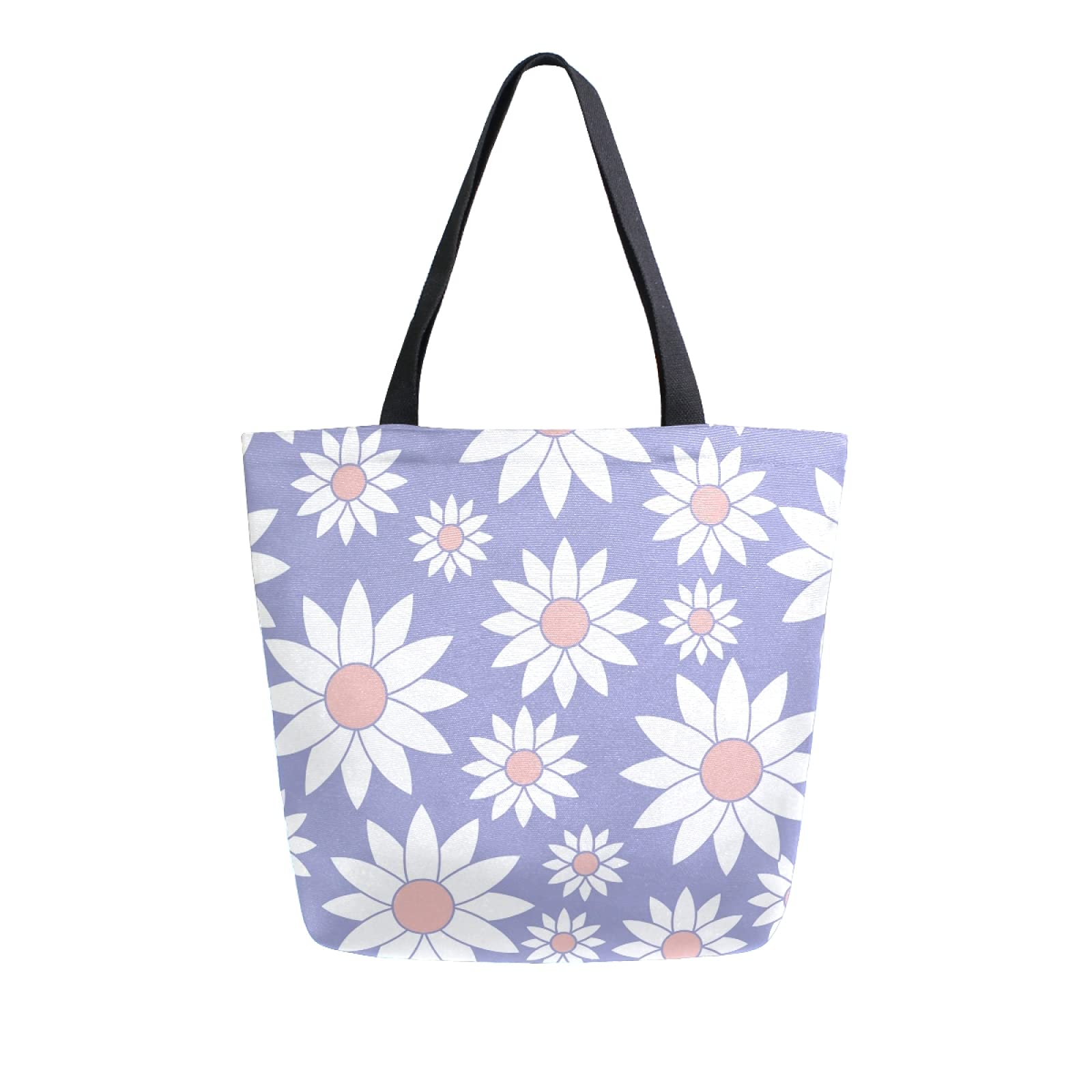 Women's Floral Daisy Tote Bag - Top Handle Shoulder Bag with Washed Canvas - Stylish & Durable for Work, Travel & Shopping (9ya1g47)
