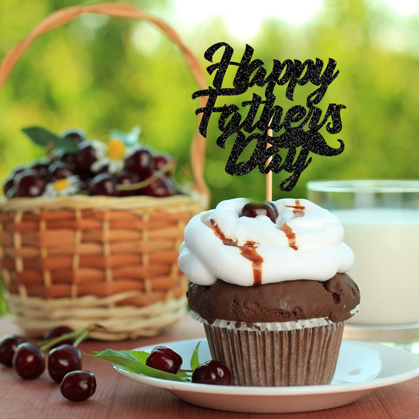 Happy Father's Day Cupcake Toppers - Glitter Mustache Dad Decorations for Baking | Perfect for Father's Day Parties, Birthday Celebrations & DIY Dessert Decor
