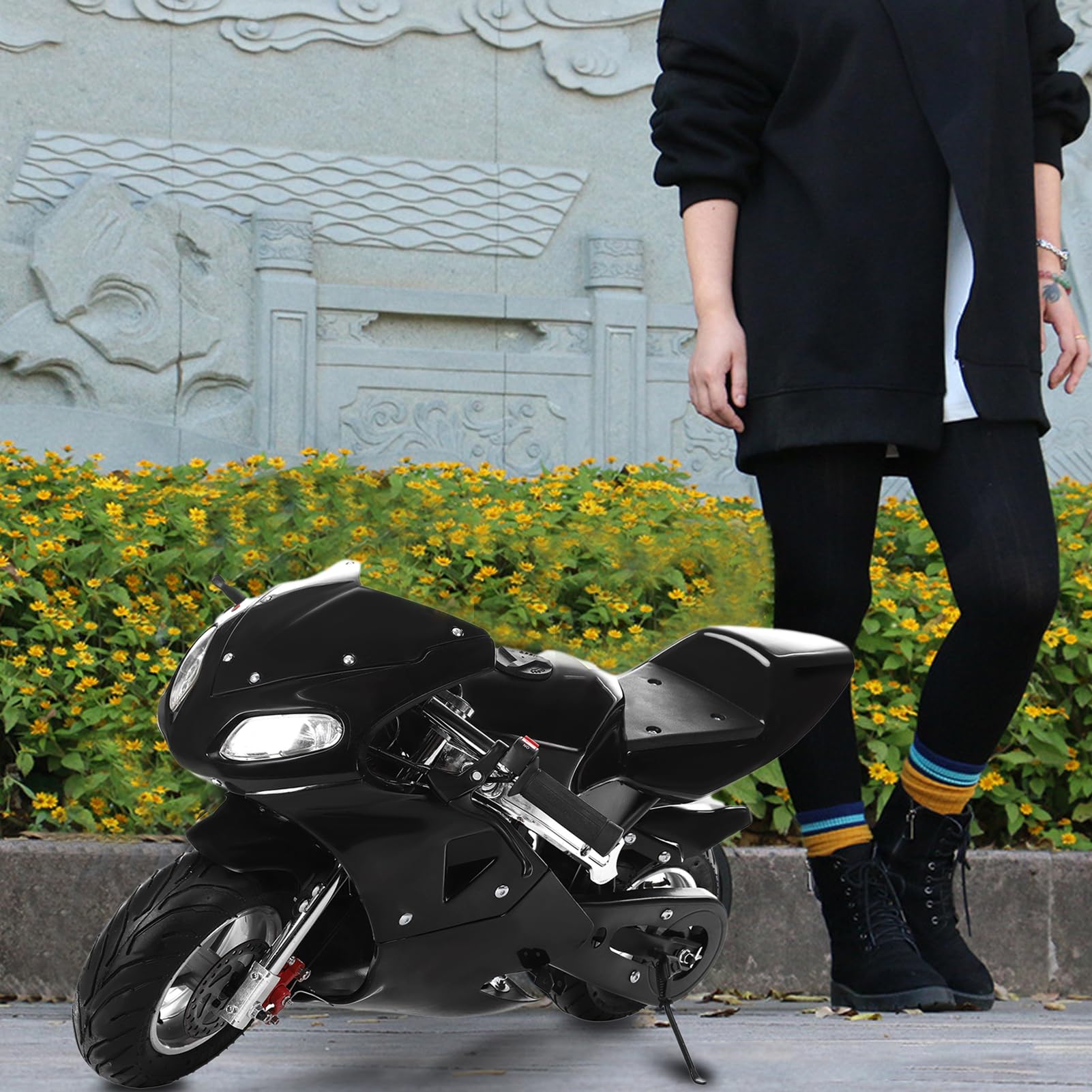 49cc Mini Gas Motorbike - 2-Stroke Engine with 1.25L Gas Tank, Dual Headlights & Rubber Handlebar - Powerful 170 lbs Capacity Mini Motorcycle for Adults - Perfect for Commuting, Off-Roading & Urban Riding (Model: 14071437)