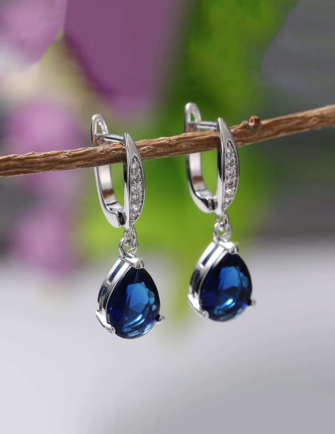Yellow Chimes Drop Earrings for Women & Girls | Silver Tone Blue Crystal Teardrop Studded Dangle Earrings | Birthday & Anniversary Gift for Wife, Daughter, Sister | Perfect for Parties, Weddings & Everyday Wear