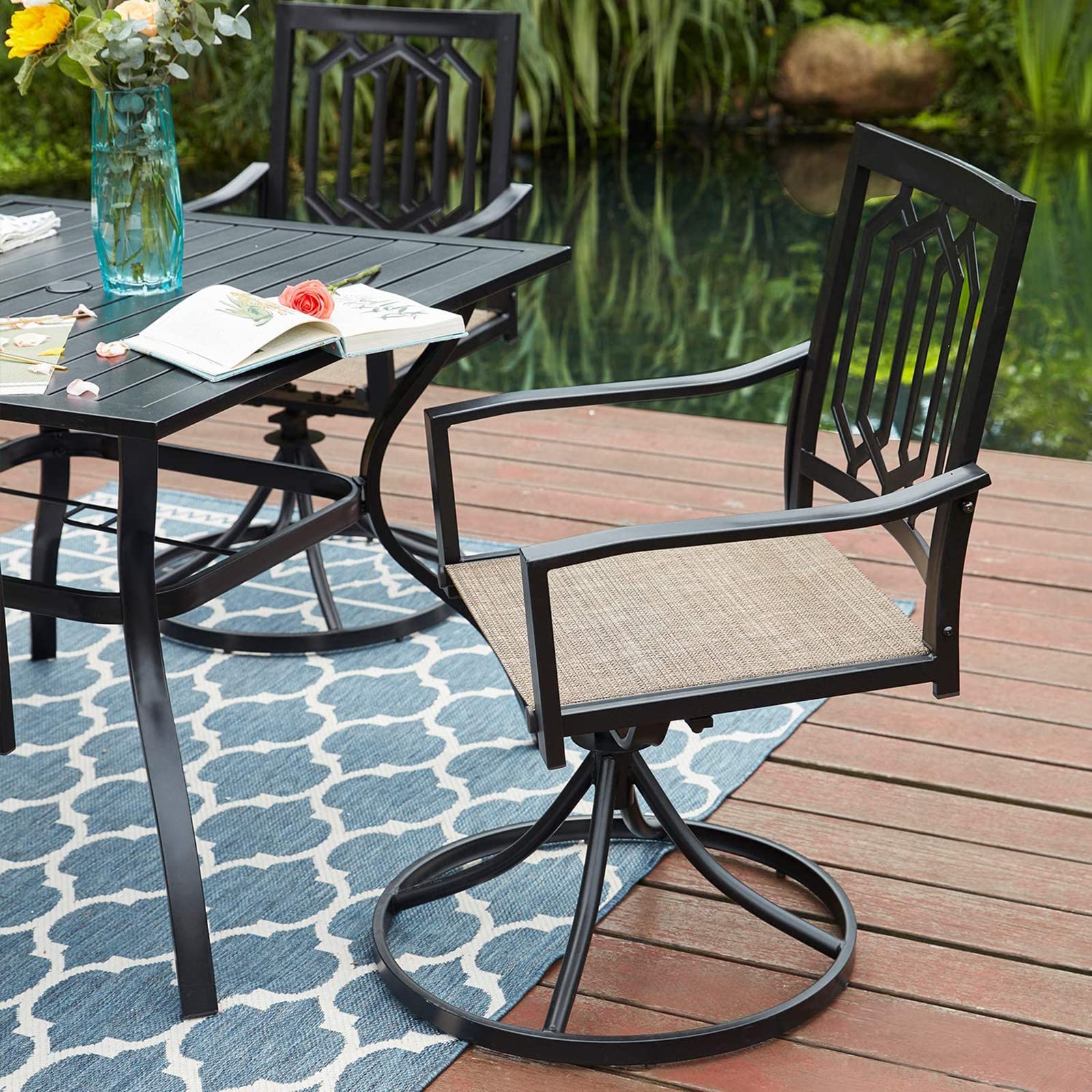 Sophia & William 2-Piece Outdoor Swivel Bistro Chair Set - All-Weather Metal Patio Dining Chairs with Textilene Seats for Garden, Backyard, Lawn - Perfect for Poolside Lounging, Outdoor Dining & Relaxation