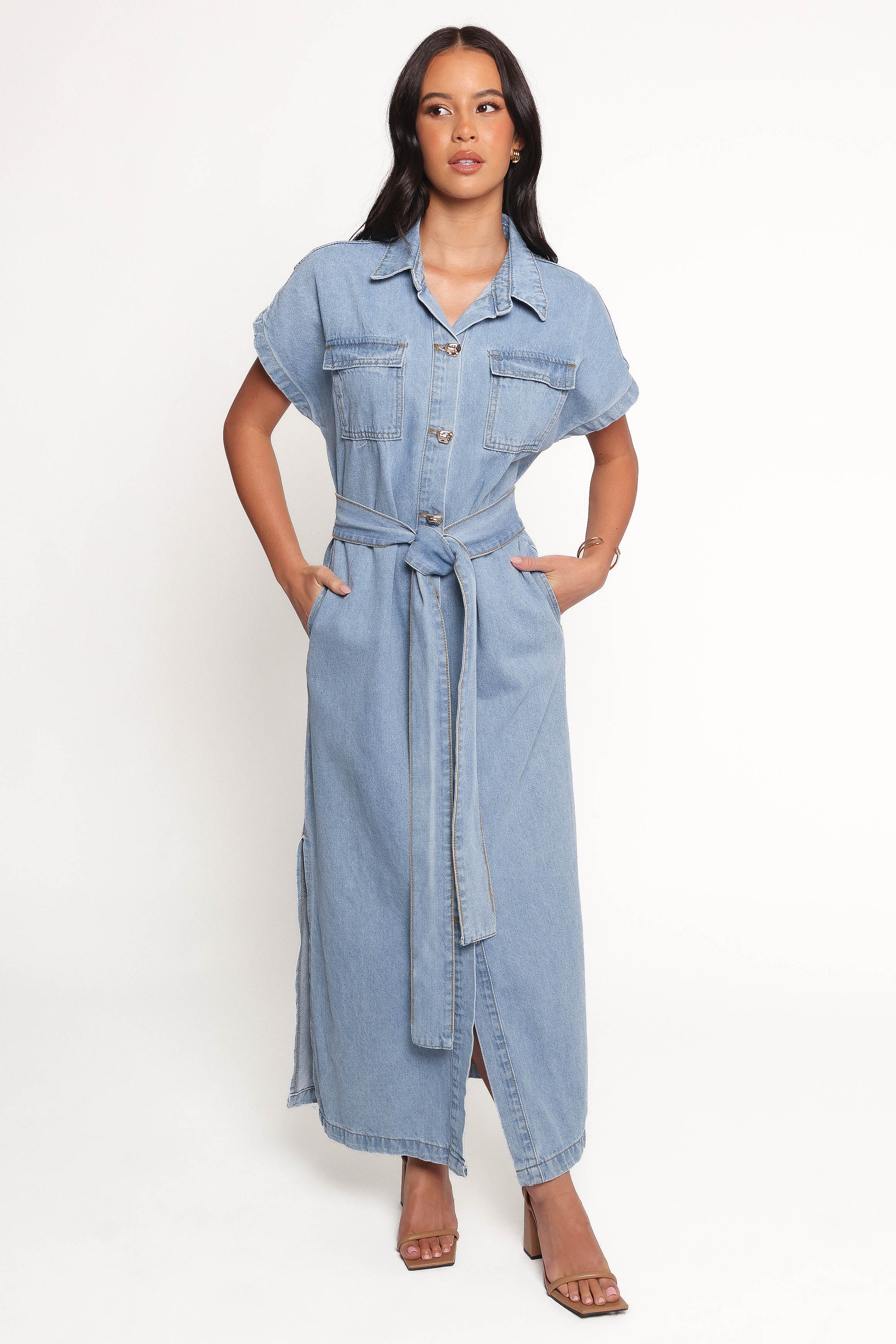 Griffin Women's Maxi Denim Shirt Dress - Casual Long Sleeve Button Down Dress for Summer, Beach, and Everyday Wear