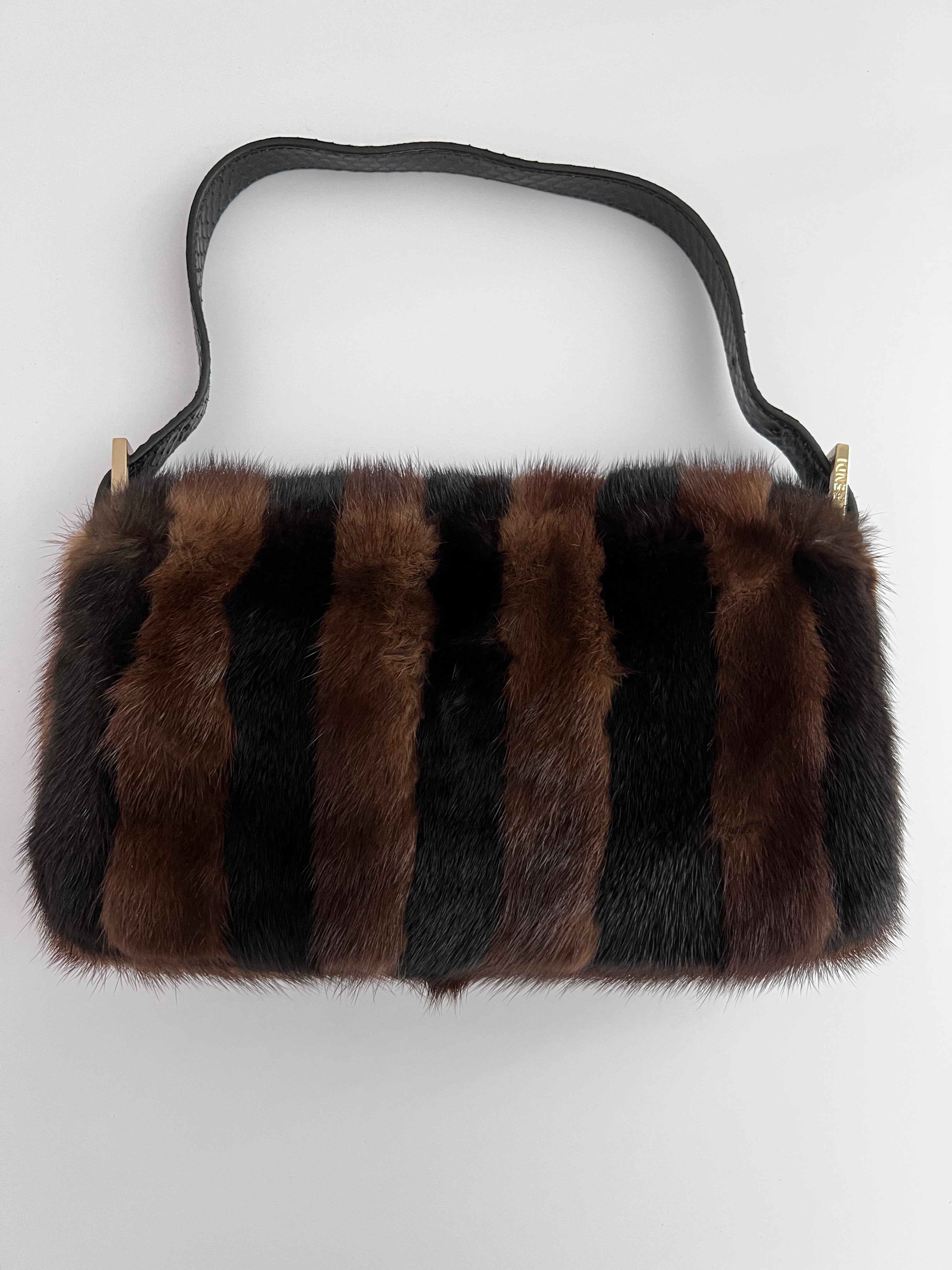 Fendi Mink Stripes Baguette Bag - Luxury Designer Crossbody Purse for Women | Perfect for Evening Parties, Date Nights & Special Occasions