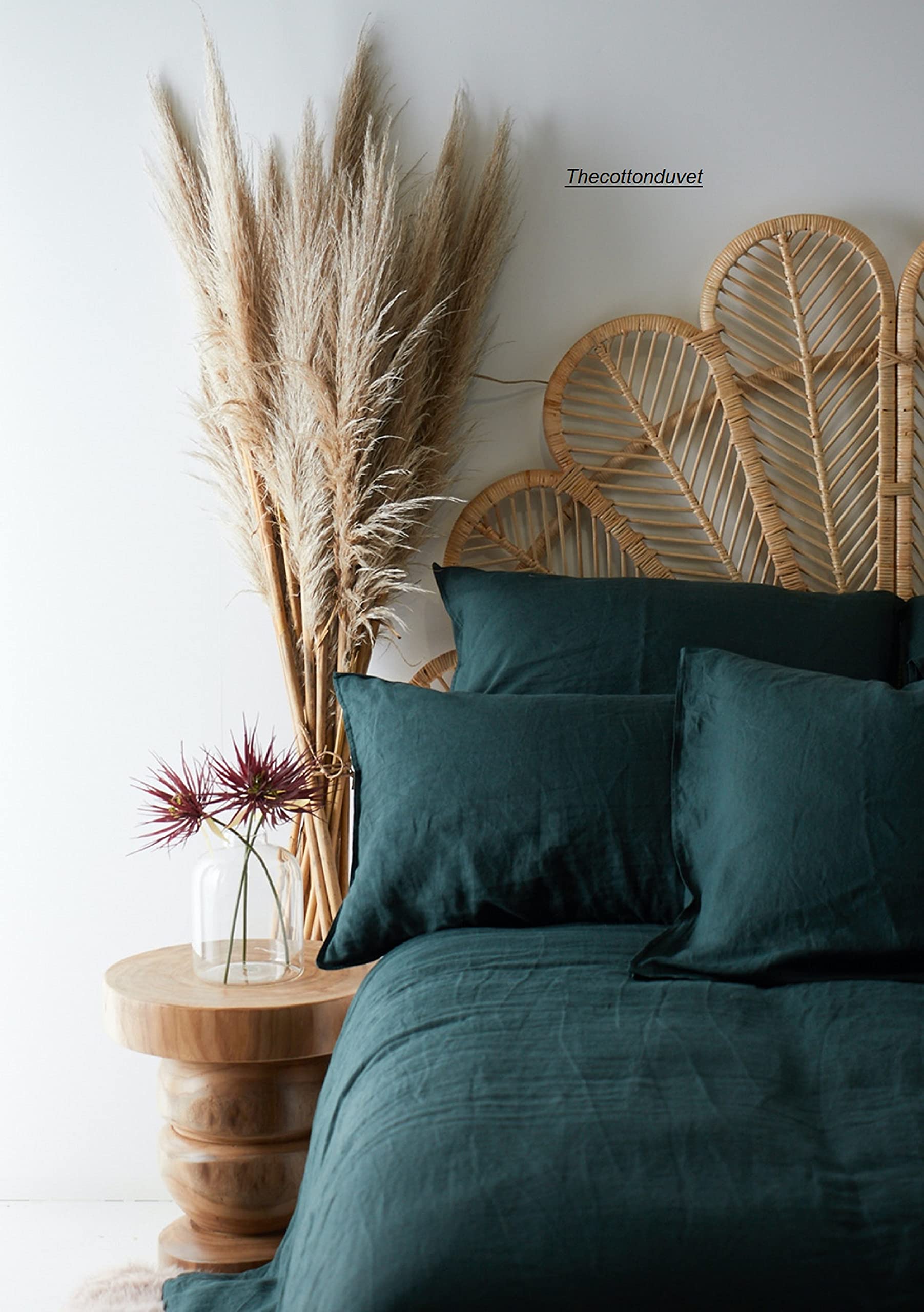 Emerald Green Washed Cotton Duvet Cover Set - King/California King Size - Soft & Breathable Boho Bedding for Cozy Sleep - Perfect for Master Bedrooms, Guest Rooms & Bohemian Home Decor