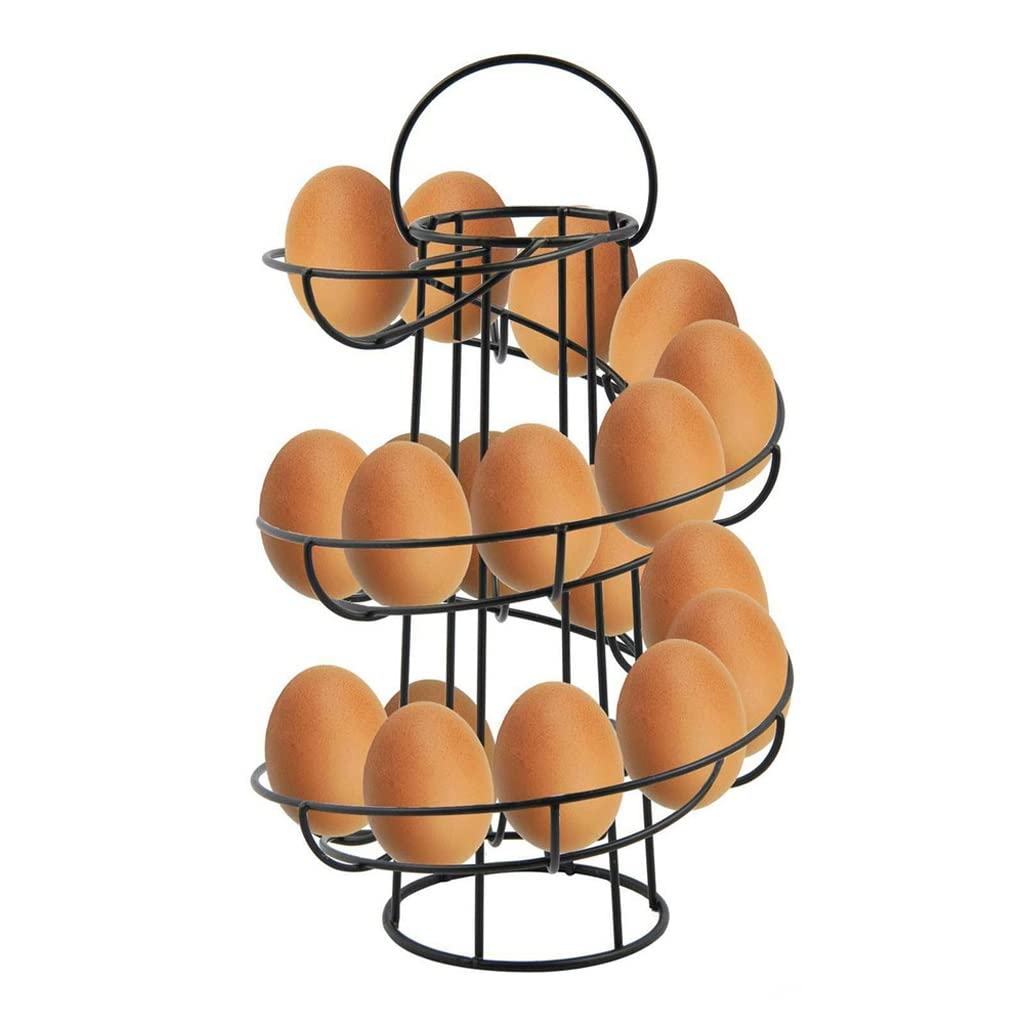 Premium Iron Spiral Egg Holder - 24 Egg Capacity, Black (18x30.5cm) - Durable Restaurant & Kitchen Storage Basket, Egg Organizer Rack with Smooth Roller Dispenser - Perfect for Commercial Kitchens, Buffets, Bakeries & Home Use