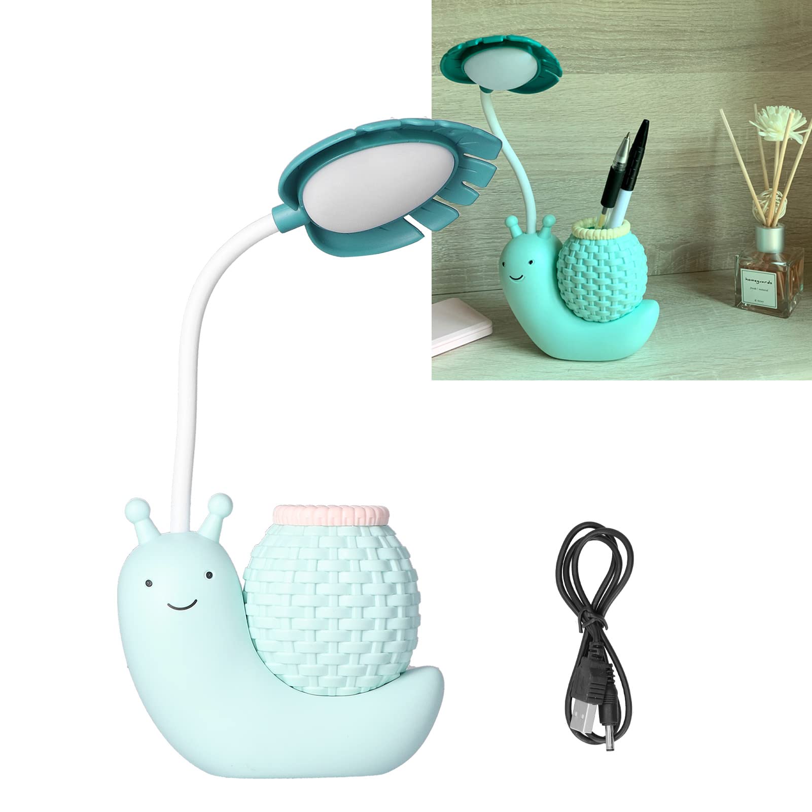 Serlium Adjustable USB Desk Lamp with Charging Port - 3 Brightness Levels, Eye-Caring LED Light for Study, Reading & Office Work - Cute Blue Table Lamp for Kids Room, Dorm & Home Decor