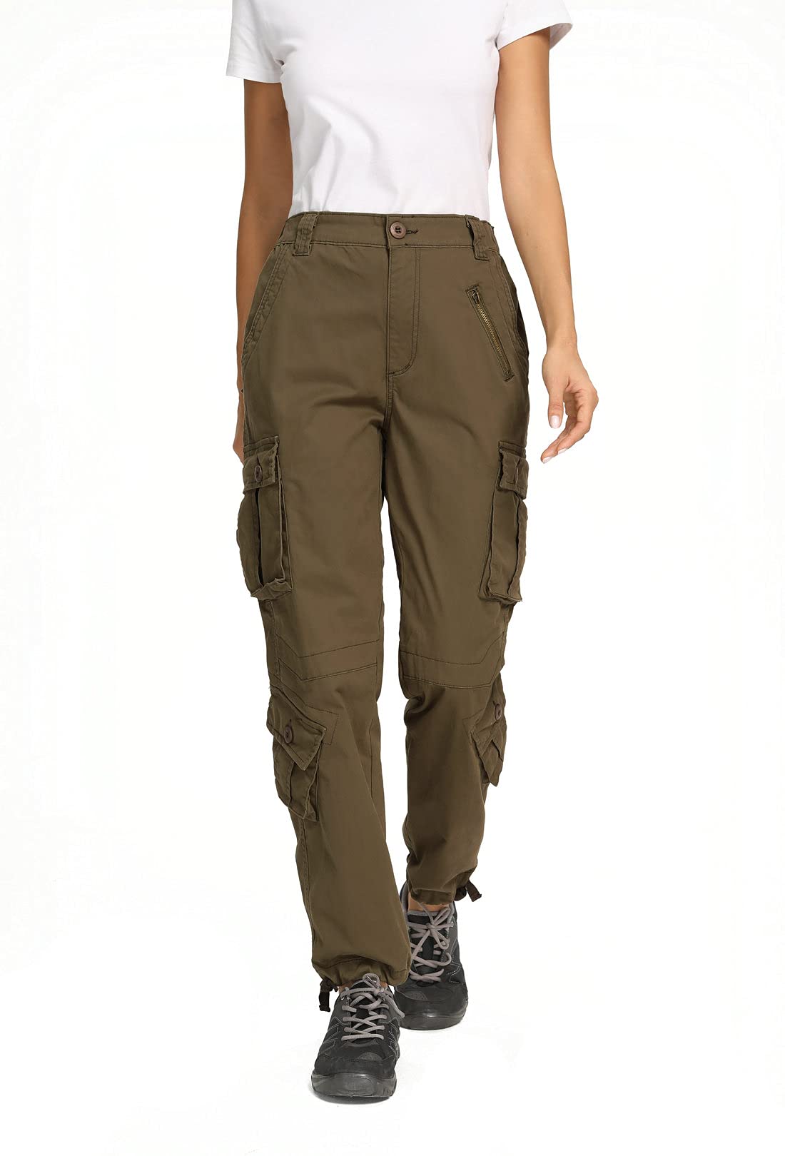 Raroauf Women's Casual Cotton Cargo Pants - Military Style Combat Work Pants with 8 Pockets - Comfortable Capri Pants for Outdoor, Hiking, Work & Everyday Wear
