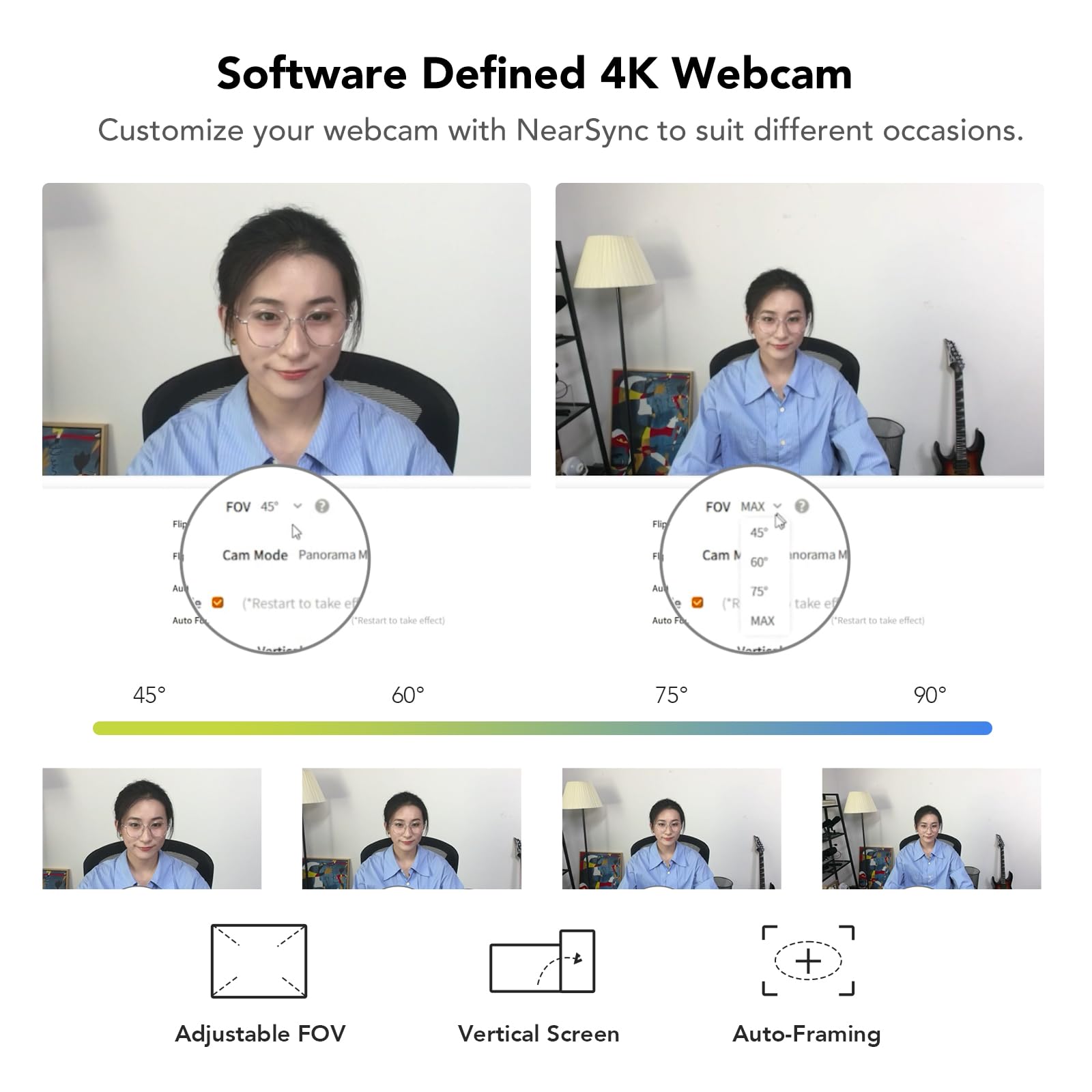 Nuroum V32-AF 4K Webcam for PC & Laptop - 60fps Streaming Camera with Auto Focus, Dual Noise Cancelling Mics, 90° FOV, Auto-Framing & Light Correction - USB Plug & Play for Desktop, Mac, Windows - Perfect for Zoom Meetings, Microsoft Teams, Google Meet, Online Classes & Video Conferencing