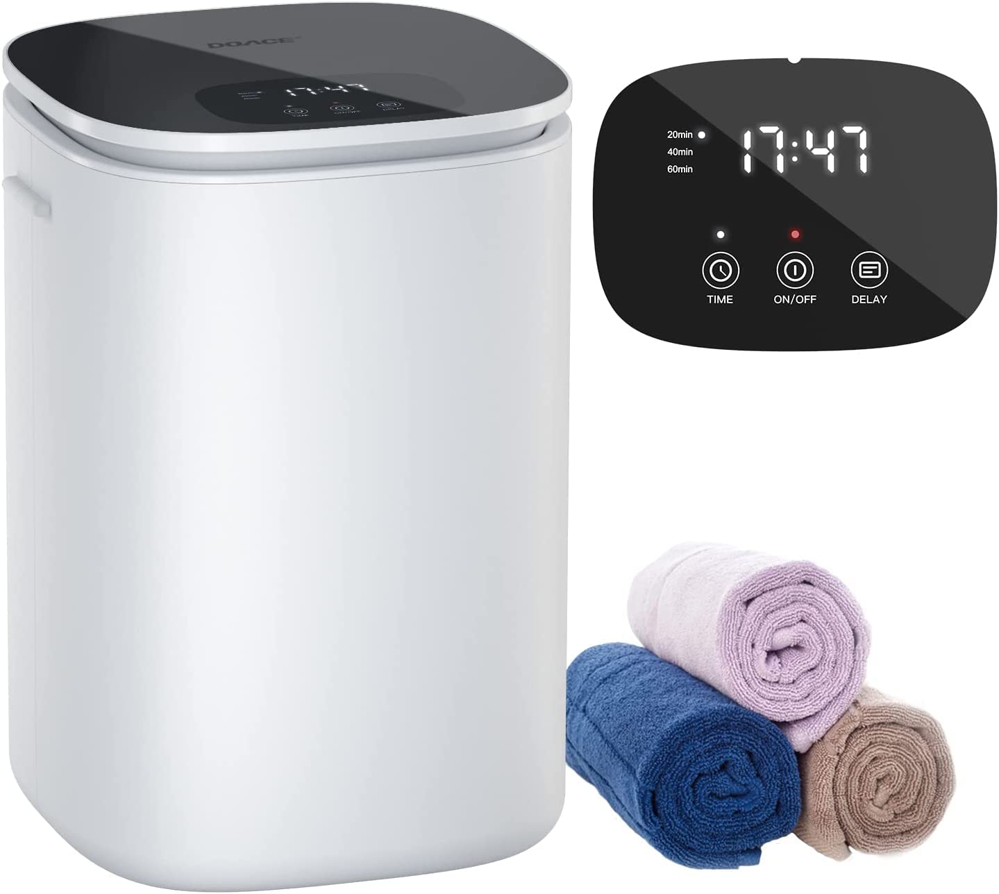 DOACE 26L Large Electric Towel Warmer Bucket with LED Display - Adjustable Heat Timer (20/40/60 Min), 24H Delay Timer - Fits 2 Oversized Towels, PJs & Bathrobes (Black/White) - Perfect for Spa, Salon, Bathroom & Home Relaxation