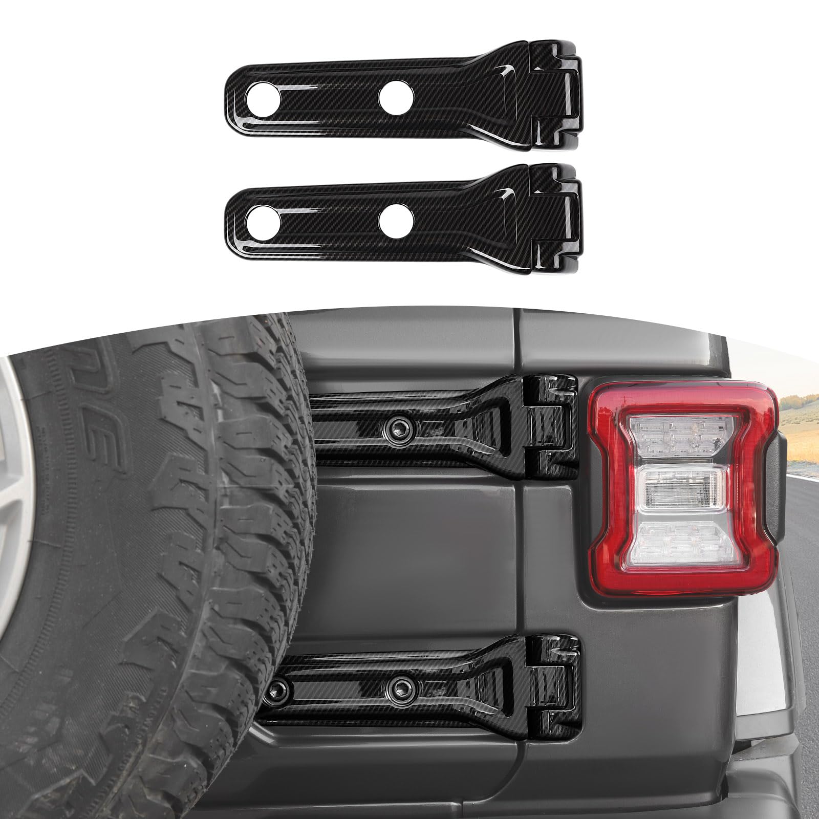 Carbon Fiber Tailgate Hinge Cover Trim Decals for Jeep Wrangler JL & JLU (2018-Present) - 2pcs Set - Durable Exterior Accessories for Off-Road Protection & Style Enhancement