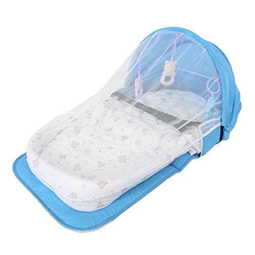 Portable Foldable Baby Bassinet with Mosquito Net & Waterproof Mattress Pad - Lightweight Travel Crib for Newborns & Infants (Blue) | Perfect for Home, Travel, Camping & Nursery
