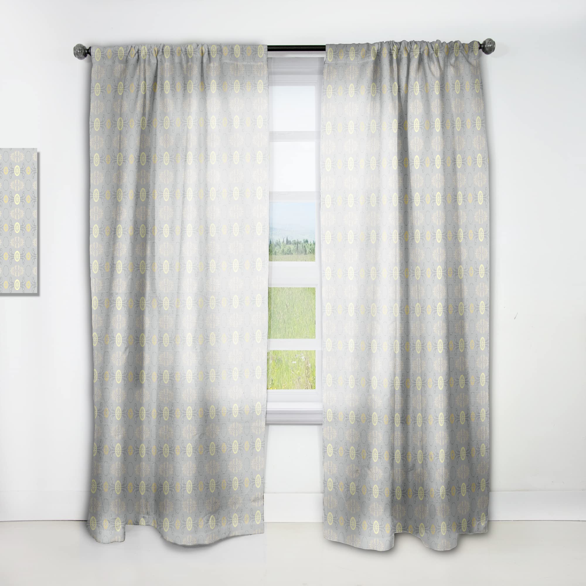 DesignQ Golden Cornflower Pattern Thermal Insulated Curtains - Single Panel 52x108 Inches - Elegant Bedroom & Living Room Window Drapes for Home Decor & Energy Efficiency