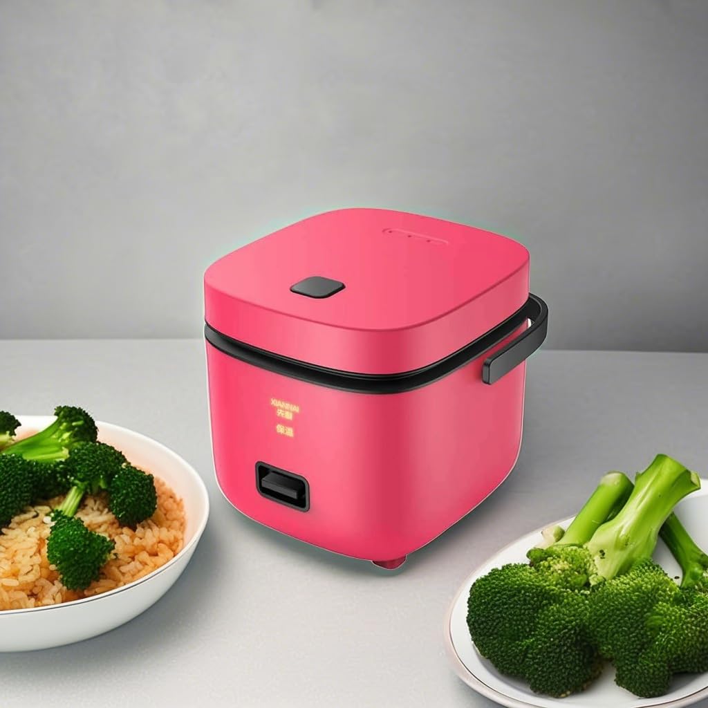 1.2L Mini Rice Cooker with Removable Nonstick Pot - Multi-Function Electric Cooker for Rice, Soup, Stew & Oatmeal | Perfect for 1-3 People | Compact Kitchen Appliance for Dorms, Offices & Small Families (Red)