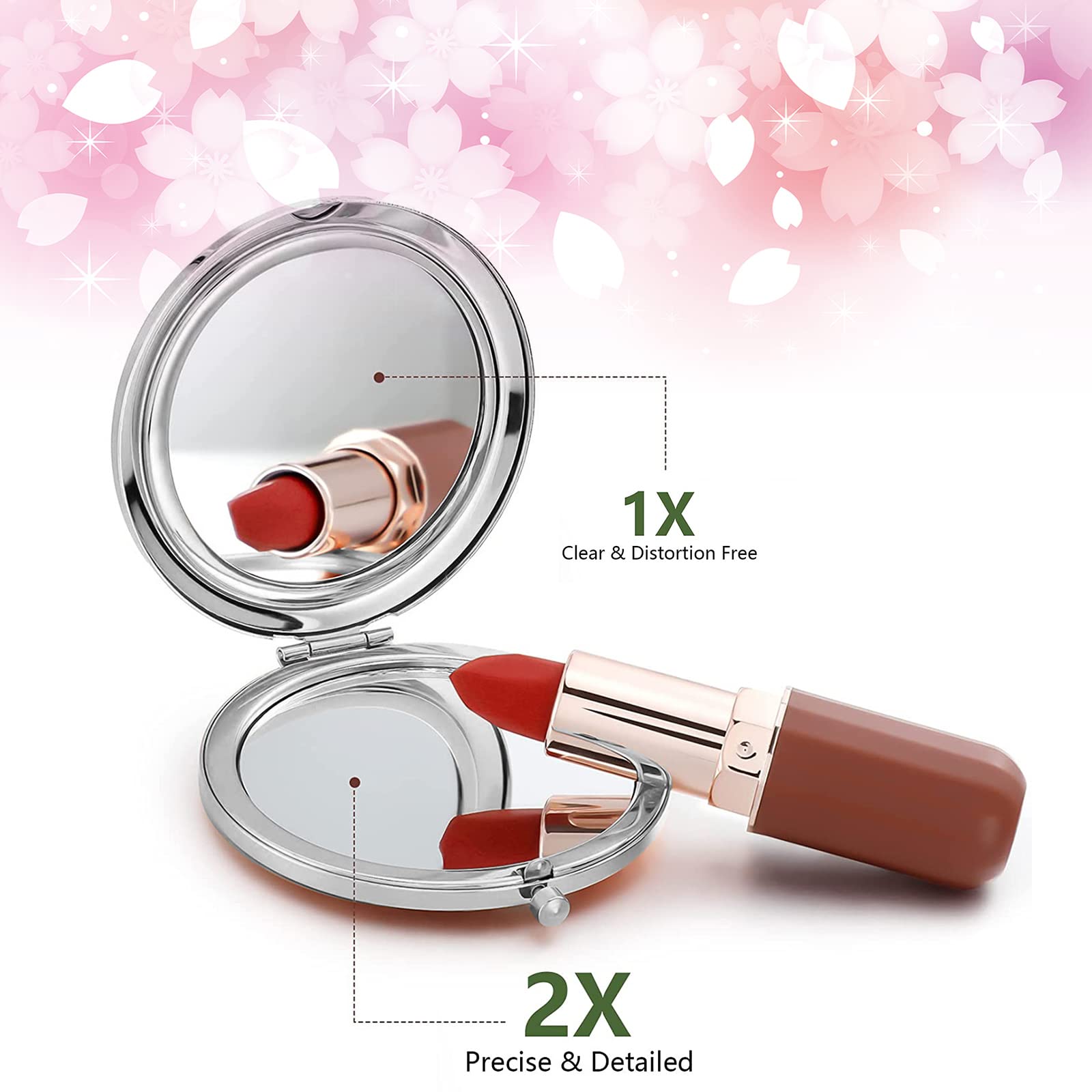LONNAONE Compact Mirror for Women - Round Mini Travel Makeup Mirror with Butterfly Design, Portable Folding Handheld Mirror for Purse, Handbag & Makeup Touch Ups (Silver Purple) - Perfect for Travel, Home & Office Use