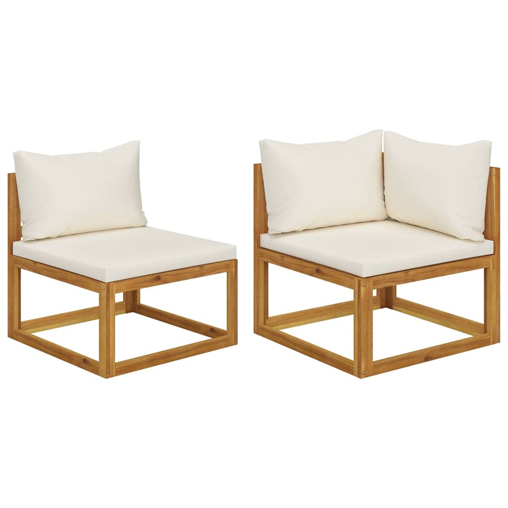 Hongxinq 2-Piece Patio Chair Set with Cream White Cushions - Durable Acacia Wood Outdoor Sectional Sofa for Garden, Poolside & Backyard Relaxation