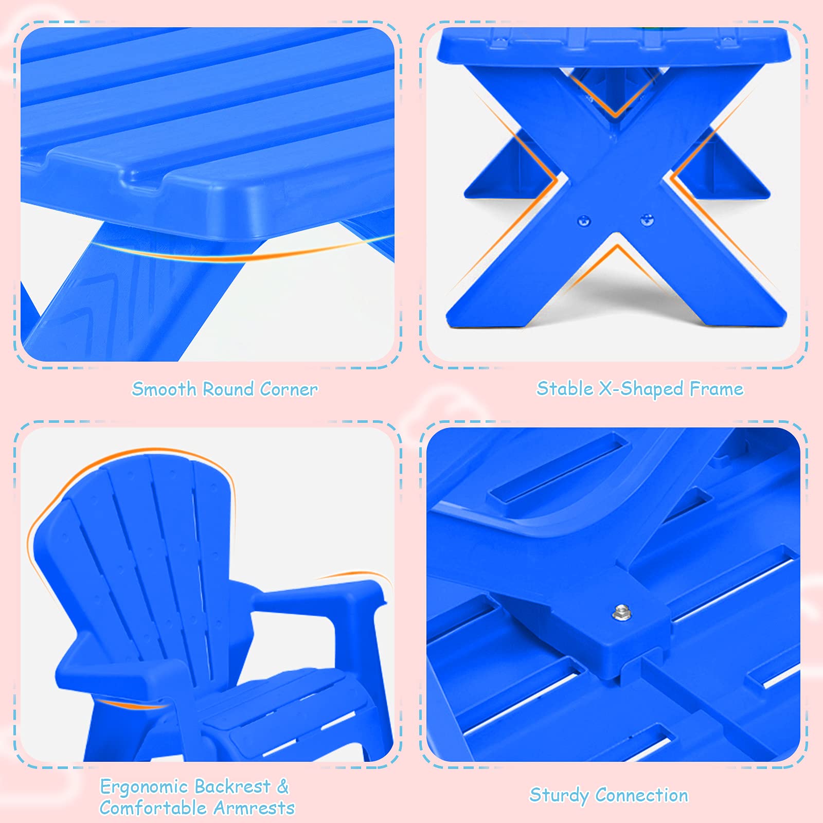 Costzon Kids Table and Chair Set - Toddler Activity Table with 2 Adirondack Chairs for Outdoor Play, Picnic, Garden & Beach (Blue) | Perfect for Backyard, Patio, Preschool & Daycare Activities