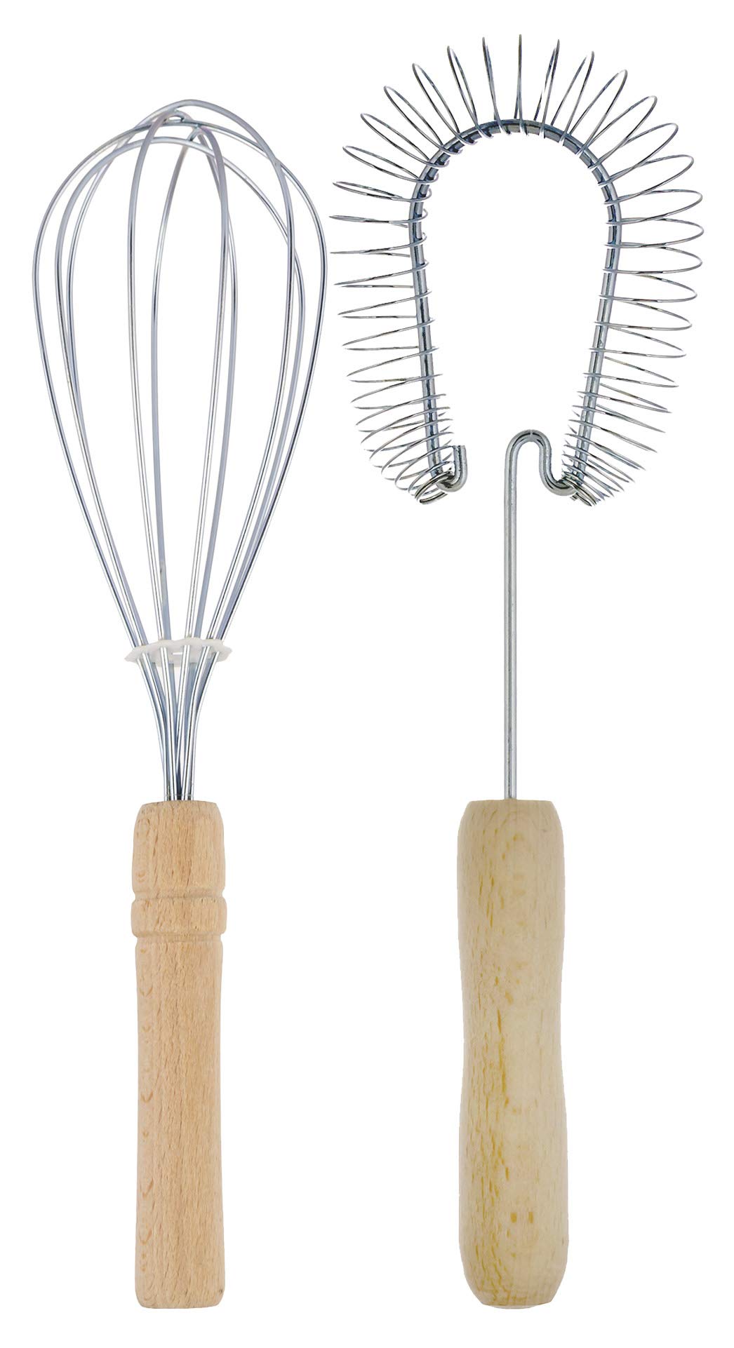 Premium Stainless Steel Wire Whisk Set of 2 - Ergonomic Wooden Handle Egg Beater - Durable Cooking Whisk for Baking, Mixing & Whipping - Perfect for Cakes, Soufflés & Creams
