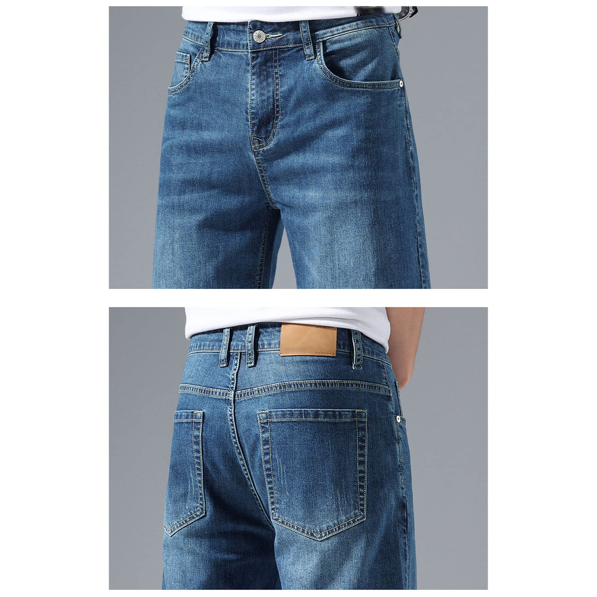 Men's Stretch Cotton Denim Shorts - Knee Length Straight Fit Casual Jean Shorts with Pockets | Perfect for Summer, Beach, and Outdoor Activities
