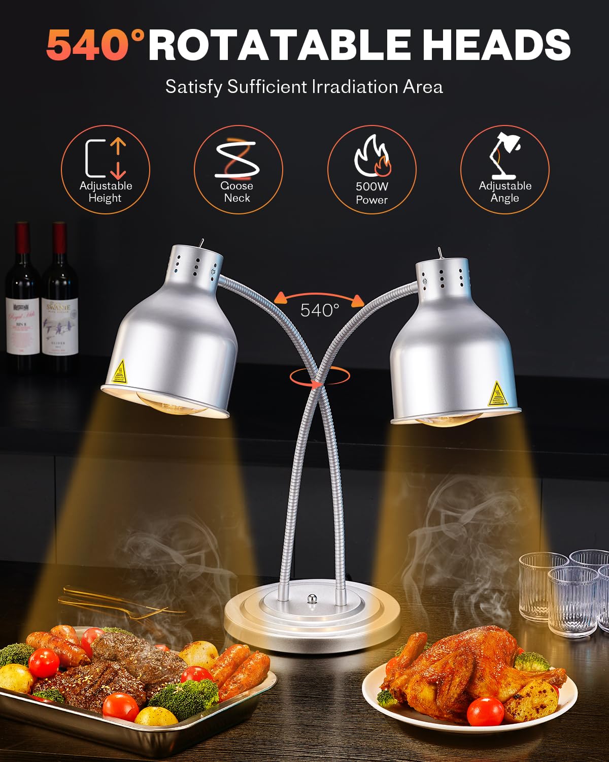 Commercial Food Heat Lamp with Rapid-Heating Bulbs - 32