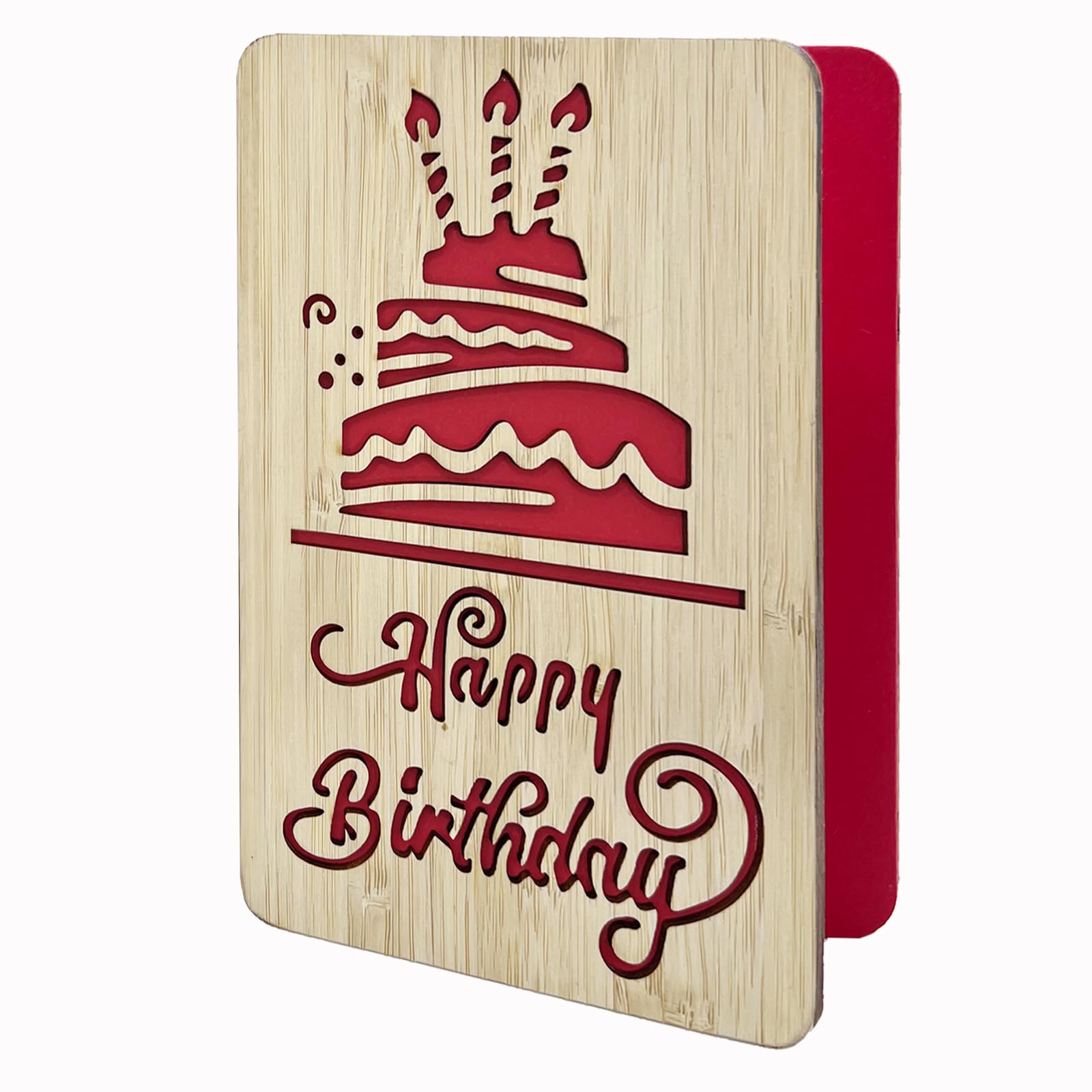 Handmade Bamboo Wood Birthday Greeting Card with Cute Cake Design - Unique Eco-Friendly Birthday Gift for Friends, Family & Loved Ones | Perfect for Anniversaries, Special Occasions & Thoughtful Surprises
