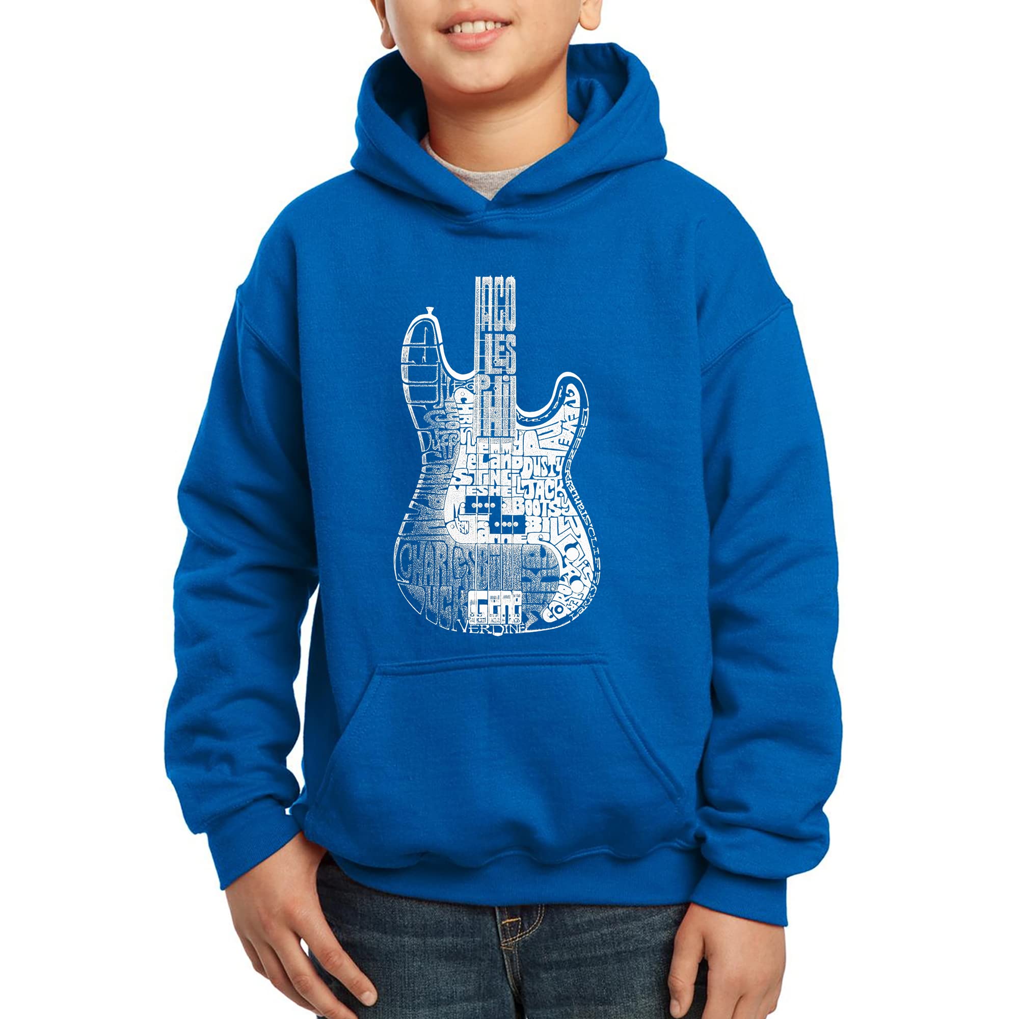 LA POP ART Boys' Word Art Hooded Sweatshirt - Bass Guitar Design | Cool Graphic Pullover for Music Lovers | Perfect Gift for Teen Boys & Musicians