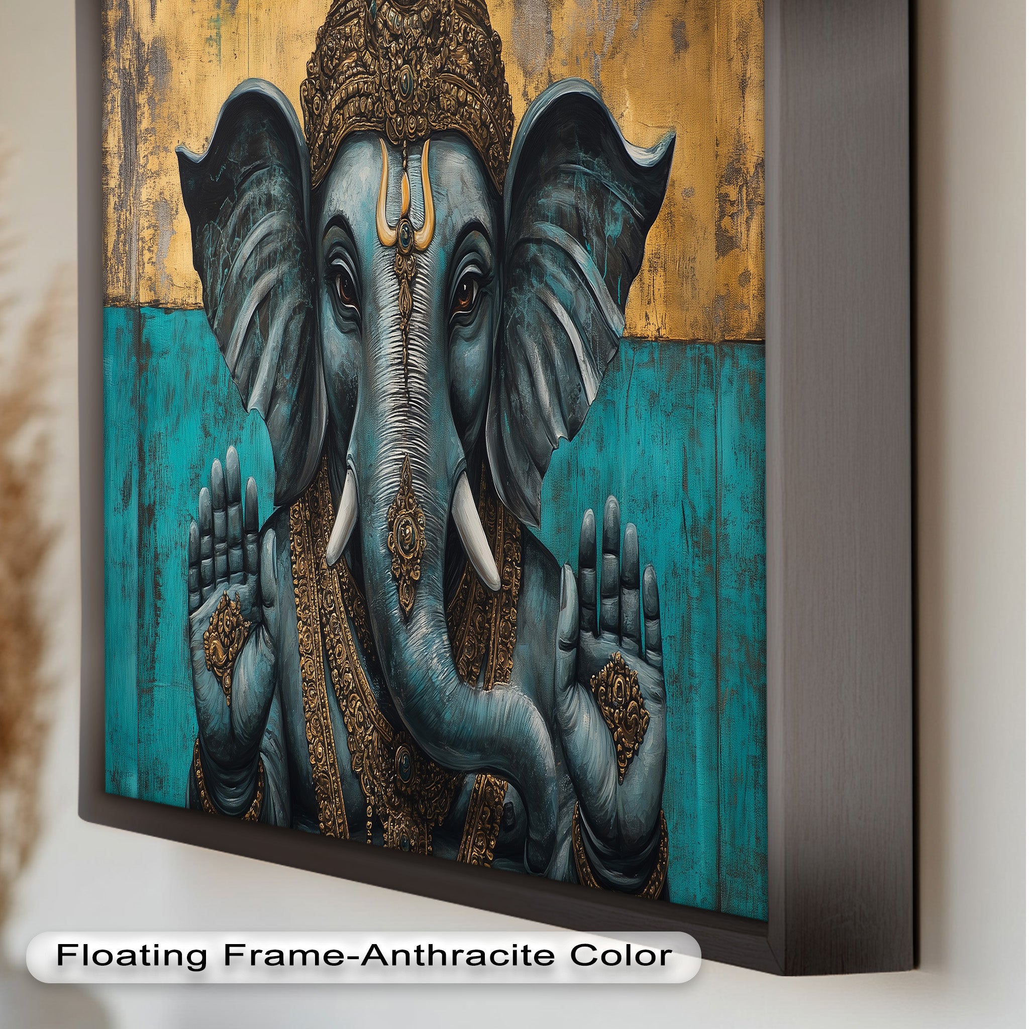 Blue Ganesha Wall Art - Handmade Religious Oil Painting for Home Decor & Spiritual Meditation | Perfect for Living Room, Bedroom, or Prayer Space