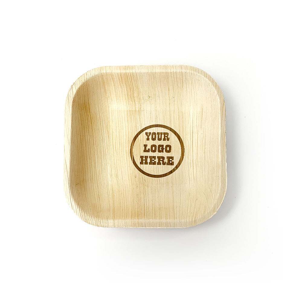 Custom Logo Square Palm Leaf Plates - 100 Pack | Eco-Friendly Disposable Plates for Parties, Weddings & Events