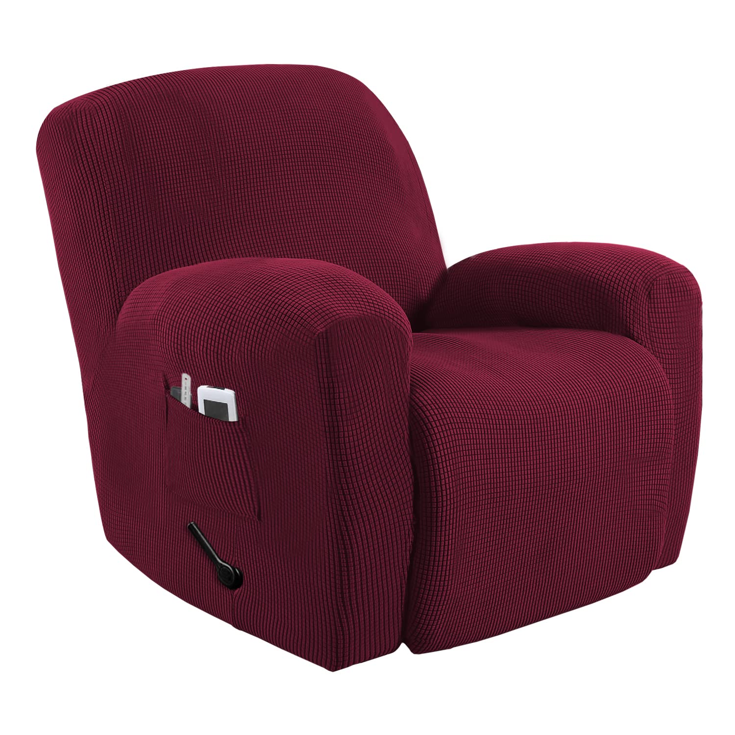 Stretch Recliner Chair Cover 1-Piece Sofa Slipcover with Elastic Bottom - Washable Furniture Protector, Non-Slip Couch Cover for Dogs & Pets - Fits Recliners (Wine Red) - Perfect for Living Room, Home Theater & Pet-Friendly Spaces