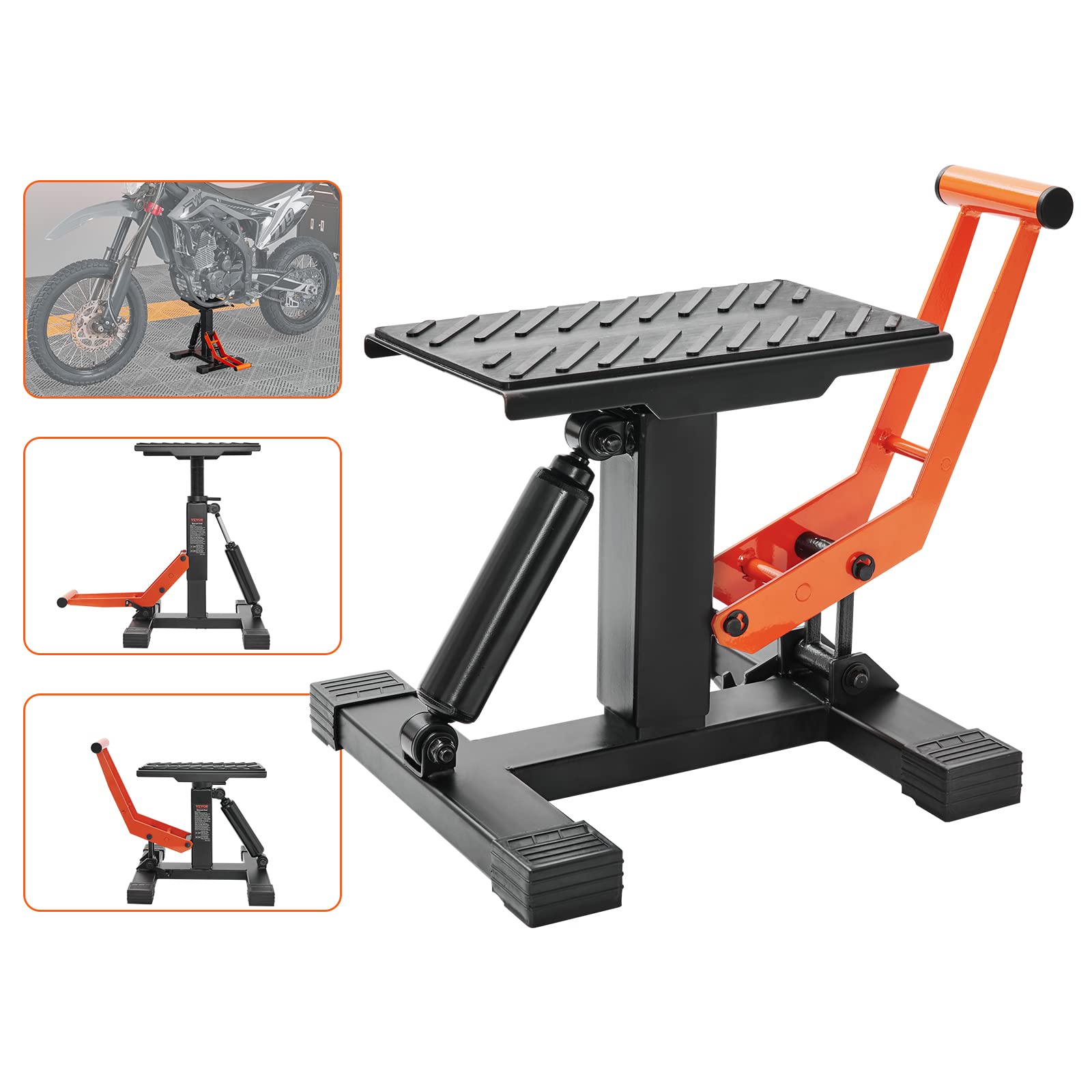 VEVOR Hydraulic Motorcycle Lift Stand - 440 lbs Capacity Adjustable Height Dirt Bike Jack for Pit Bike Repair & Maintenance | Heavy-Duty Hoist Table for Garage, Workshop & Off-Road Bike Accessories