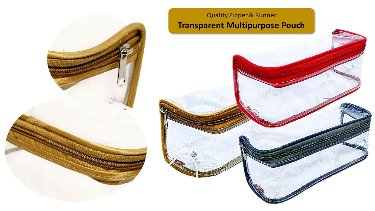 iShine Large Transparent & Gold Travel Zipper Pouch for Men & Women - Multipurpose Morning Organizer for Toiletries, Cosmetics & Travel Essentials (2-Pack) | Perfect for Airplane Carry-on, Gym Bag & Daily Use