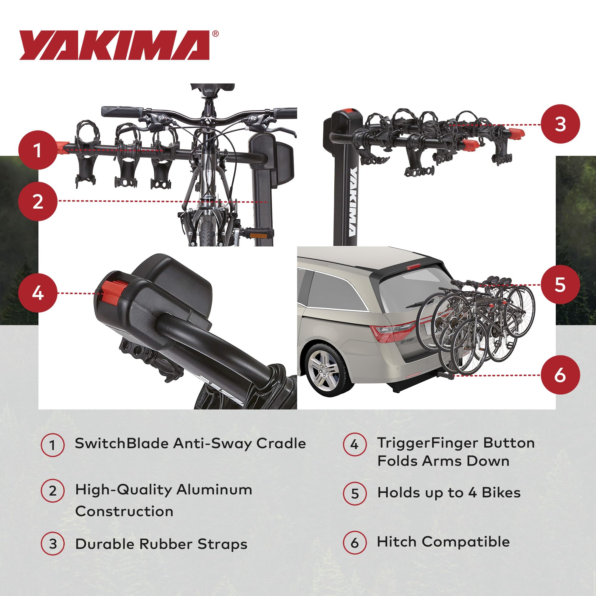 Yakima DoubleDown 4-Bike Hitch Mount Rack - Tilting Bike Carrier for Cars, Trucks & SUVs - Heavy Duty 4-Bike Rack for Road Trips, Mountain Biking & Family Adventures