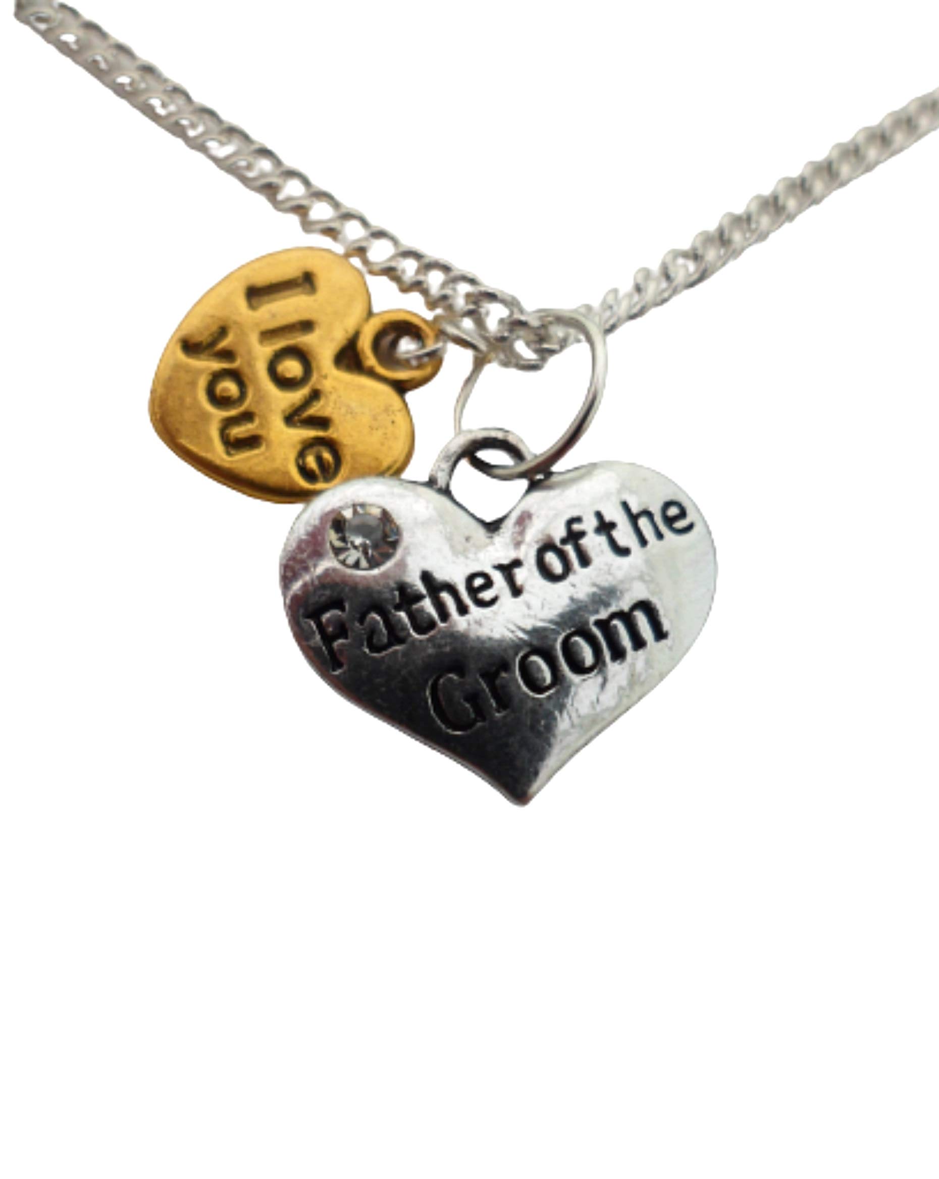 Silver Plated Father of the Groom Necklace - Heart Shaped Gemstone Pendant for Weddings, Gifts & Special Occasions | Elegant Jewelry for Dads