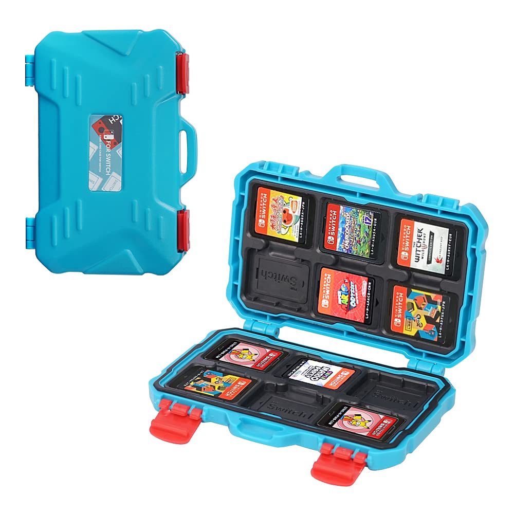 LYNCA 10-in-1 Nintendo Switch Game Card Holder - Hard Shell Protective Case for Switch/OLED/Lite with 12 Game Storage Slots | Shockproof & Portable | Perfect for Travel, Gaming Parties & Home Organization (Blue)