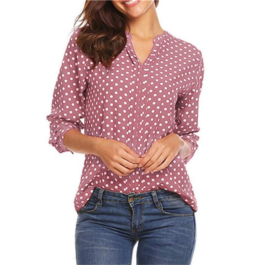 NREALY Women's Polka Dot 3/4 Sleeve V-Neck Blouse - Casual Office Work Tops for Ladies - Perfect for Business Attire, Date Night & Spring Outfits