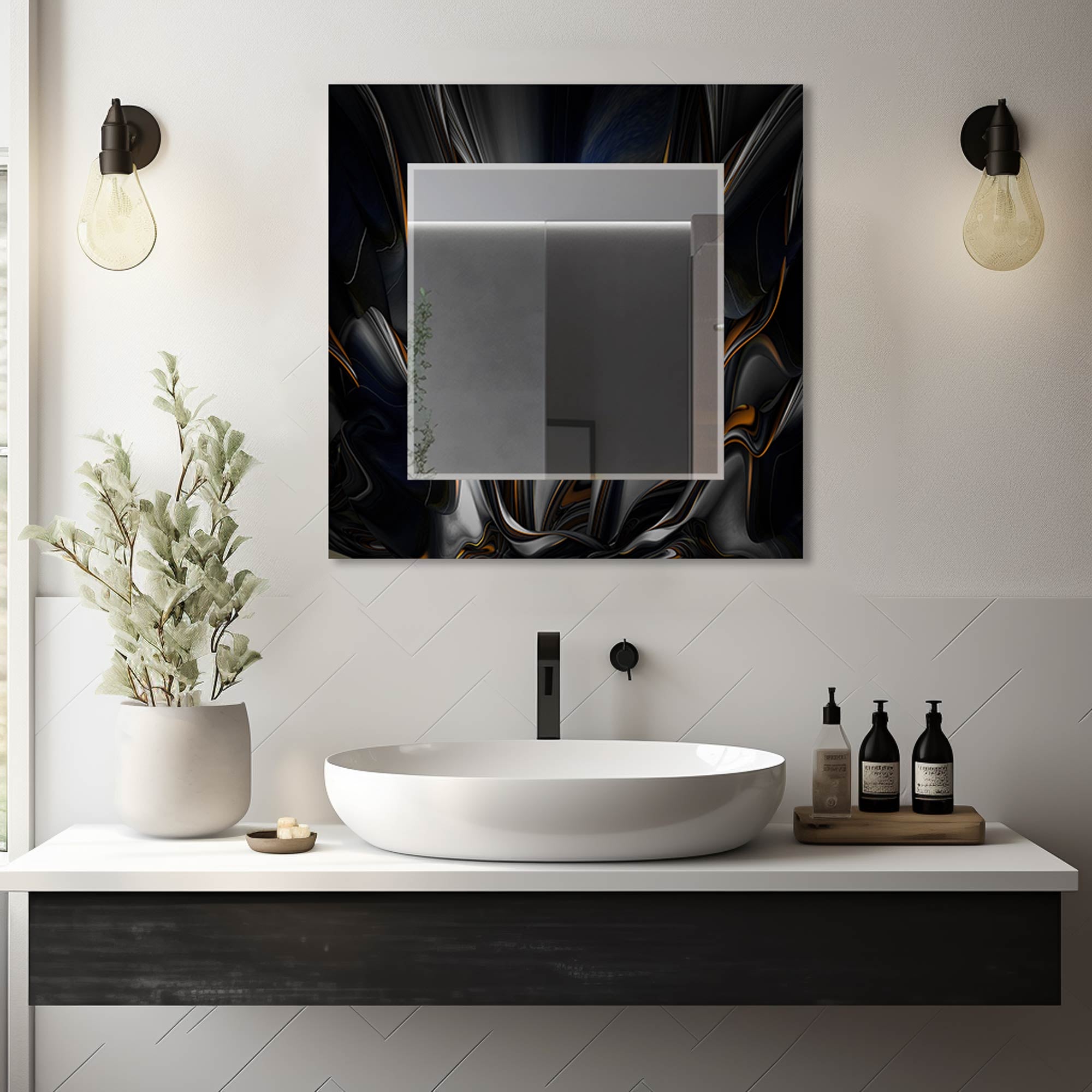 Abstract Floral Tempered Glass Mirror - Elegant Wall Decor for Bedroom, Living Room & Bathroom | Shatterproof & Stylish Home Accent