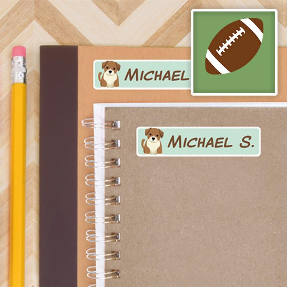 Personalized Waterproof Peel & Stick Name Labels - 36 Large Football Theme Durable Stickers for Kids Sports Gear, School Supplies & Organization