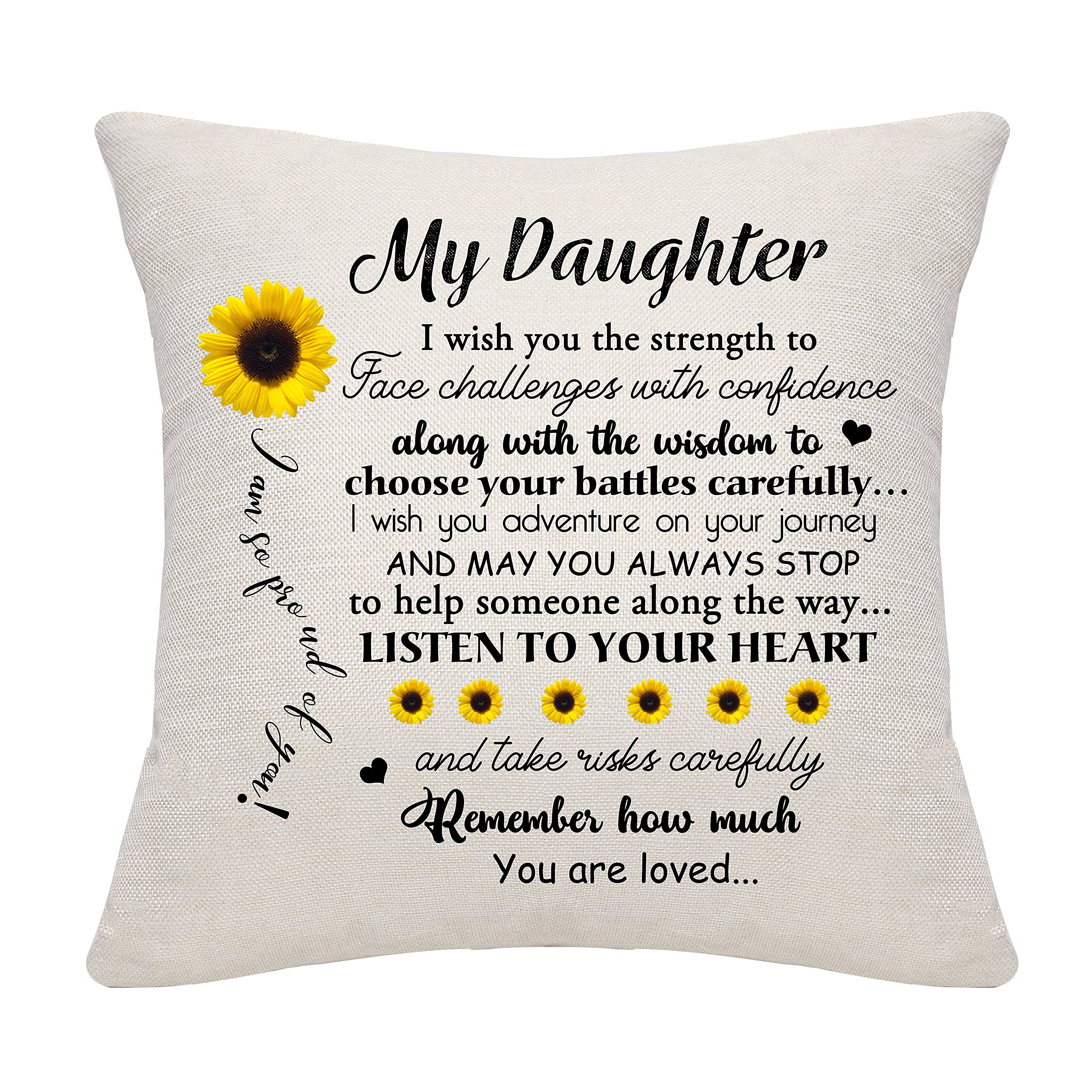 Personalized Daughter Throw Pillow Cover - Thoughtful Birthday Gift from Mom & Dad - Soft Decorative Cushion Cover for Bedroom, Living Room, Nursery - Daughter Love Gift Idea