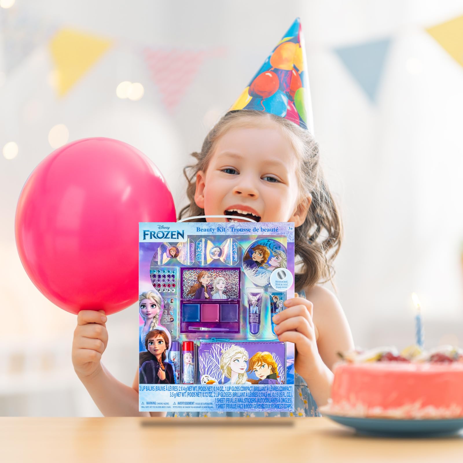 Disney Frozen Super Sparkly Beauty Makeup Set for Girls - Lip Gloss, Nail Stickers, Lip Balm, Nail Gems & Mirror with Hair Clips | Perfect for Birthday Parties, Sleepovers, Dress-Up & Pretend Play