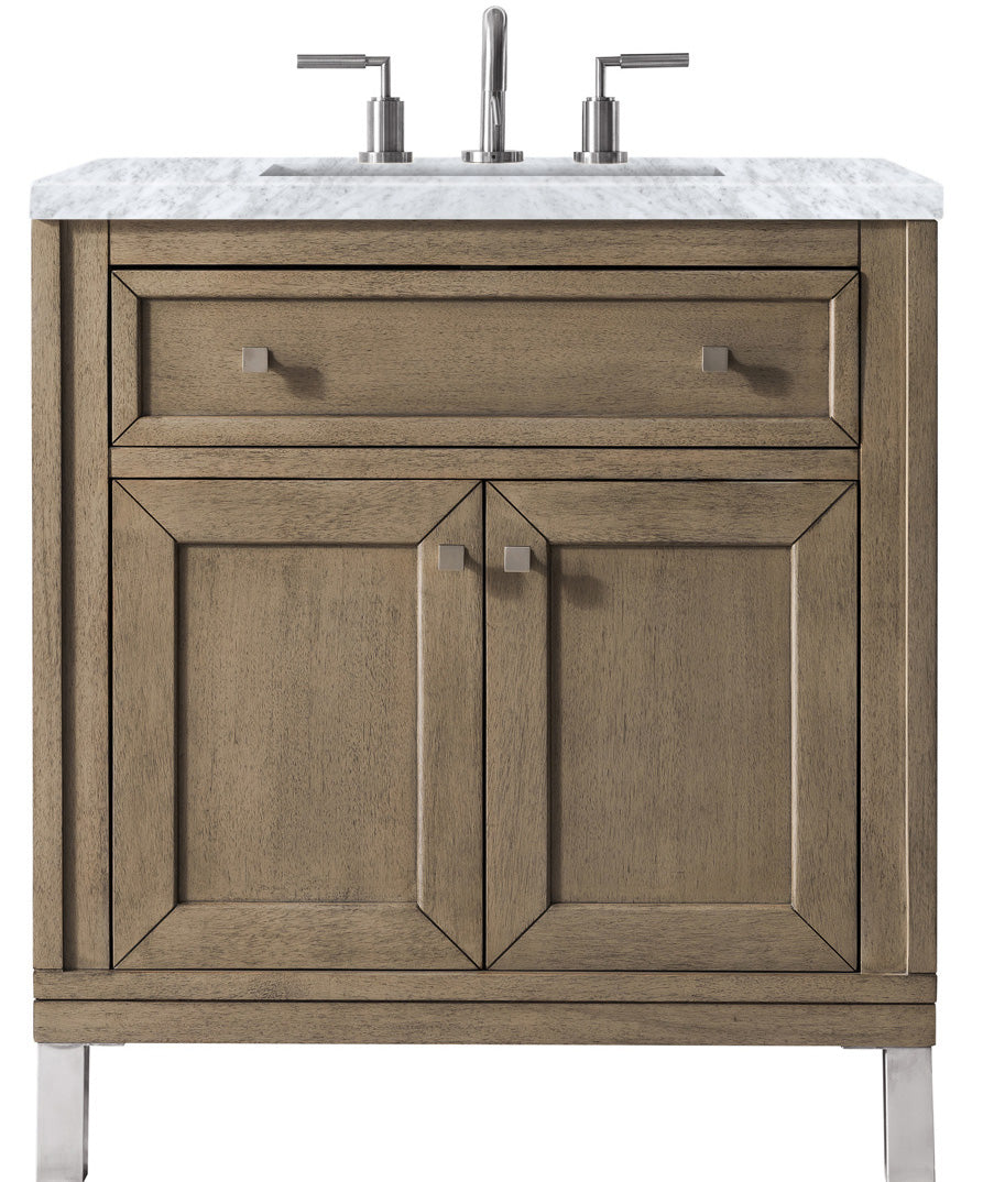 James Martin Vanities Chicago Collection 30-Inch Single Bathroom Vanity in Whitewashed Walnut with Countertop Options - Perfect for Modern Bathroom Renovations & Small Space Solutions