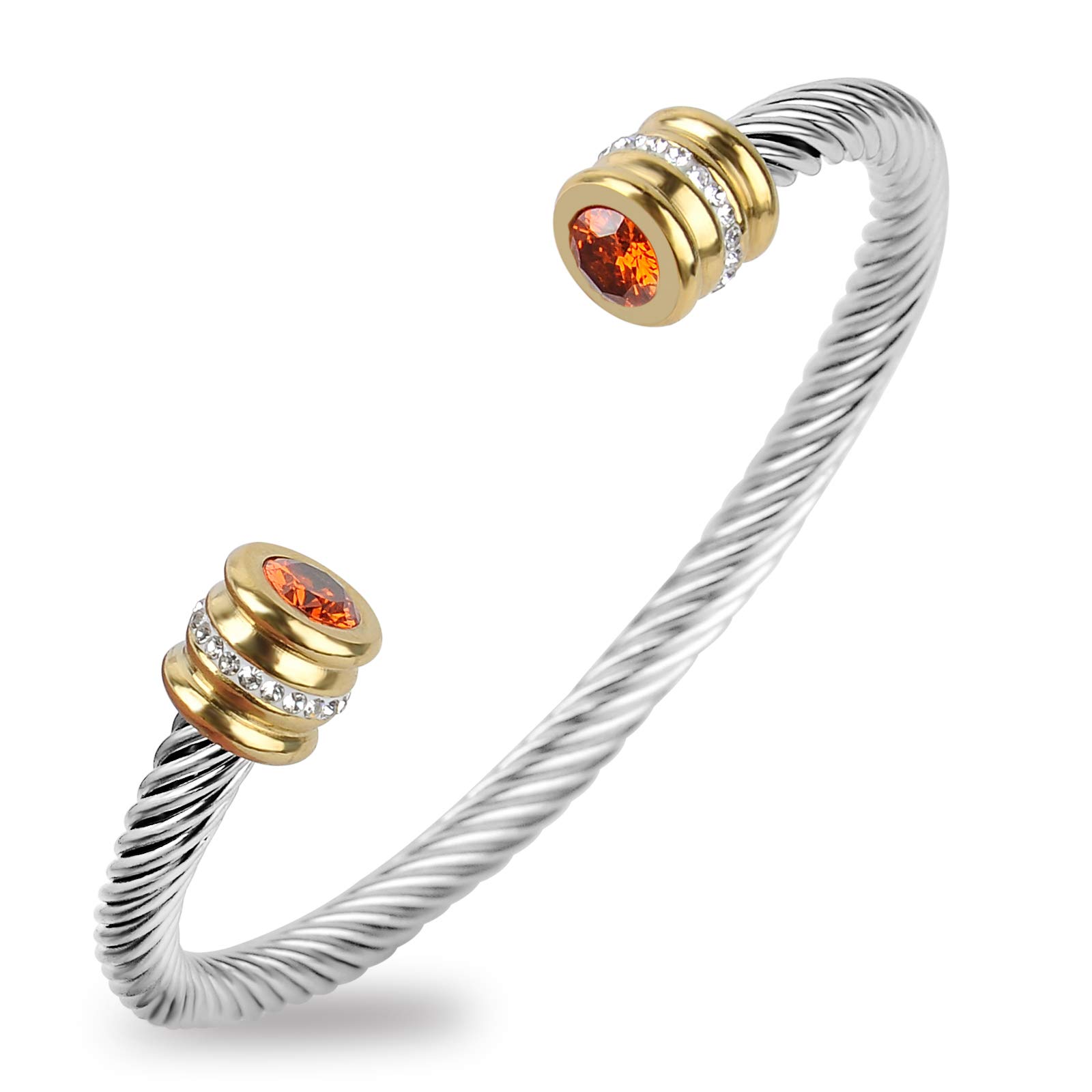 Birthstone Bangle Bracelet - Twisted Cable Wire Cuff Bracelet for Women & Teens | Elegant Jewelry Gift for Christmas, Birthday & Special Occasions | Perfect for Everyday Wear, Parties & Gifting