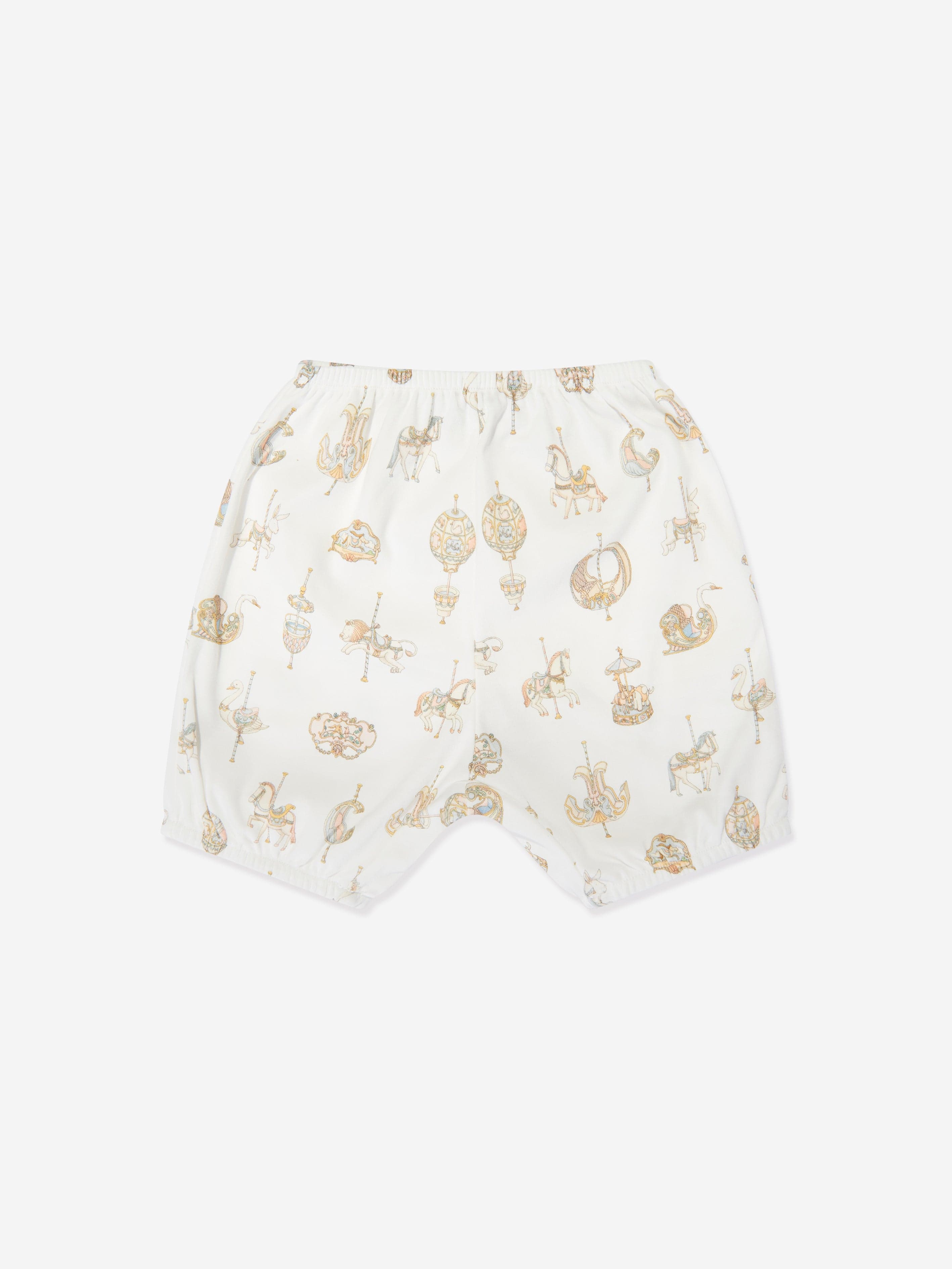 Atelier Choux Baby Carousel Bloomers - Soft Organic Cotton White Baby Pants for Newborns & Infants | Perfect for Playtime, Photo Shoots & Special Occasions