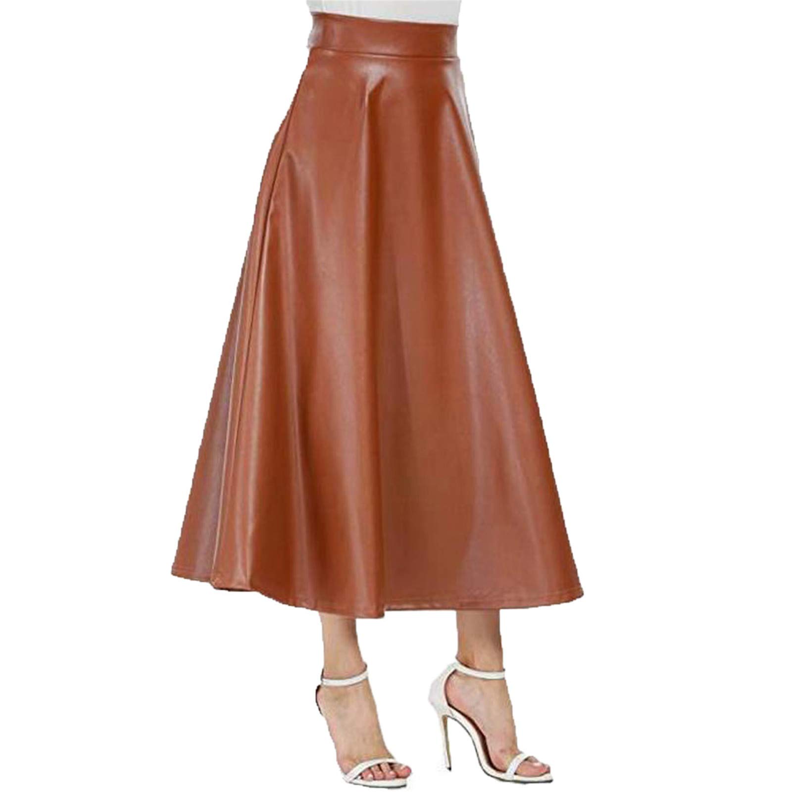 Women's Black High Waist Pleated Leather Skirt - Gothic Punk Style PU Long Skirt for Casual Wear, Street Fashion & Night Out Outfits