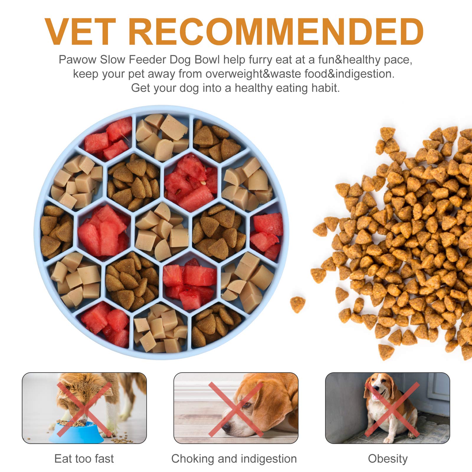 **Slow Feeder Dog Bowl - Non-Slip Silicone Pet Bowl with Suction Cups for Small, Medium & Large Breeds - Anti-Gulping, Dishwasher Safe - Reduces Boredom & Bloat - Perfect for Fast Eaters & Mealtime Enrichment (Blue)**