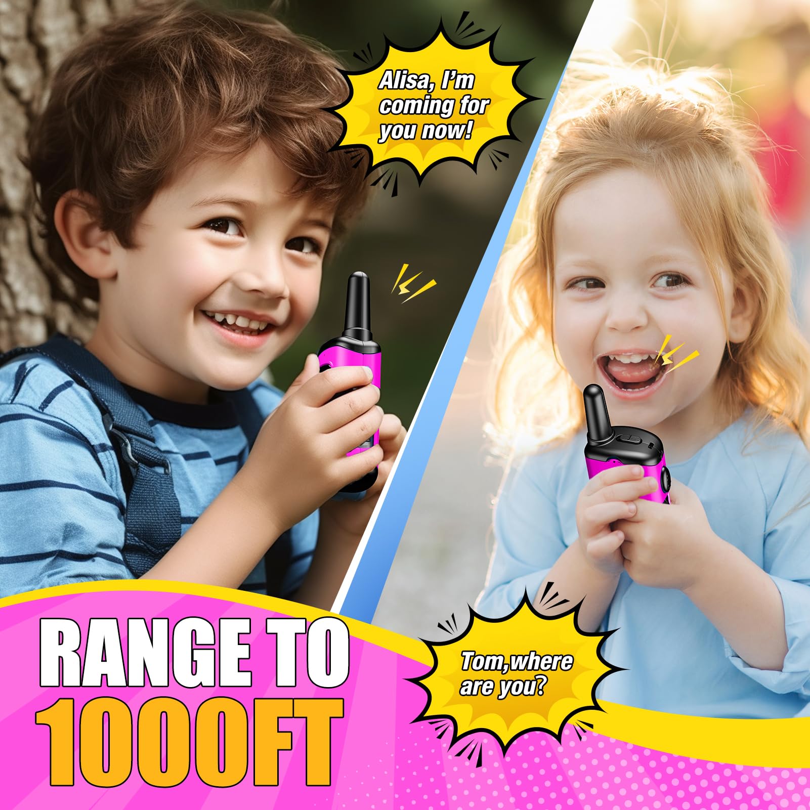 DASTION-99 Kids Walkie Talkies for 3-6 Year Olds - Pink Mini Robot Toy Walkie Talkies for Girls | Best Birthday & Christmas Gifts for 4-6 Year Old Girls | Fun Outdoor Games, Camping Adventures & Stocking Stuffers for Kids