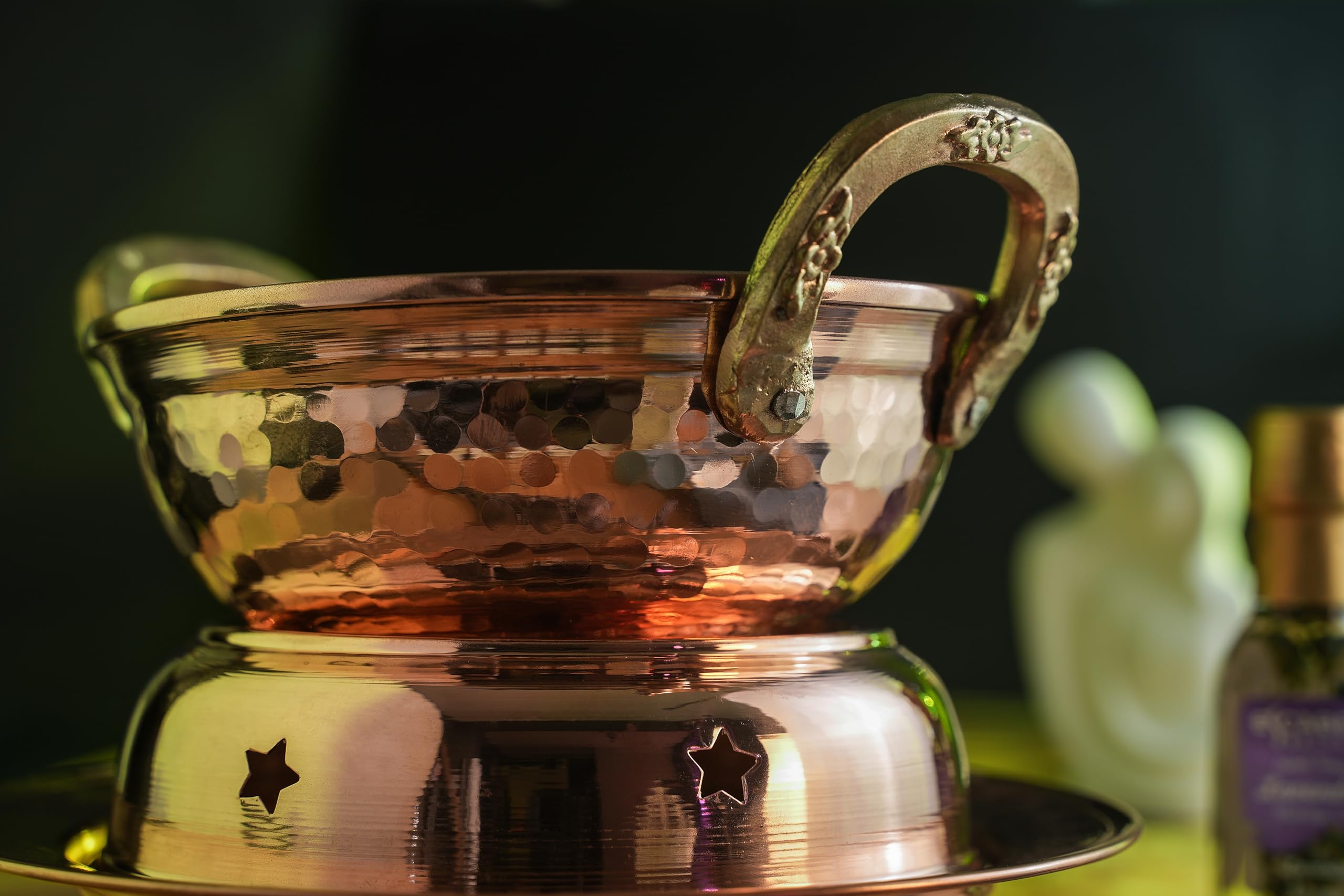 Premium Solid Copper Ayurvedic Massage Oil Warmer Pot Set - 200mm x 200mm Handcrafted Spa Therapy Tool for Relaxation & Aromatherapy | Perfect for Home Spa, Yoga Sessions & Professional Massage Treatments