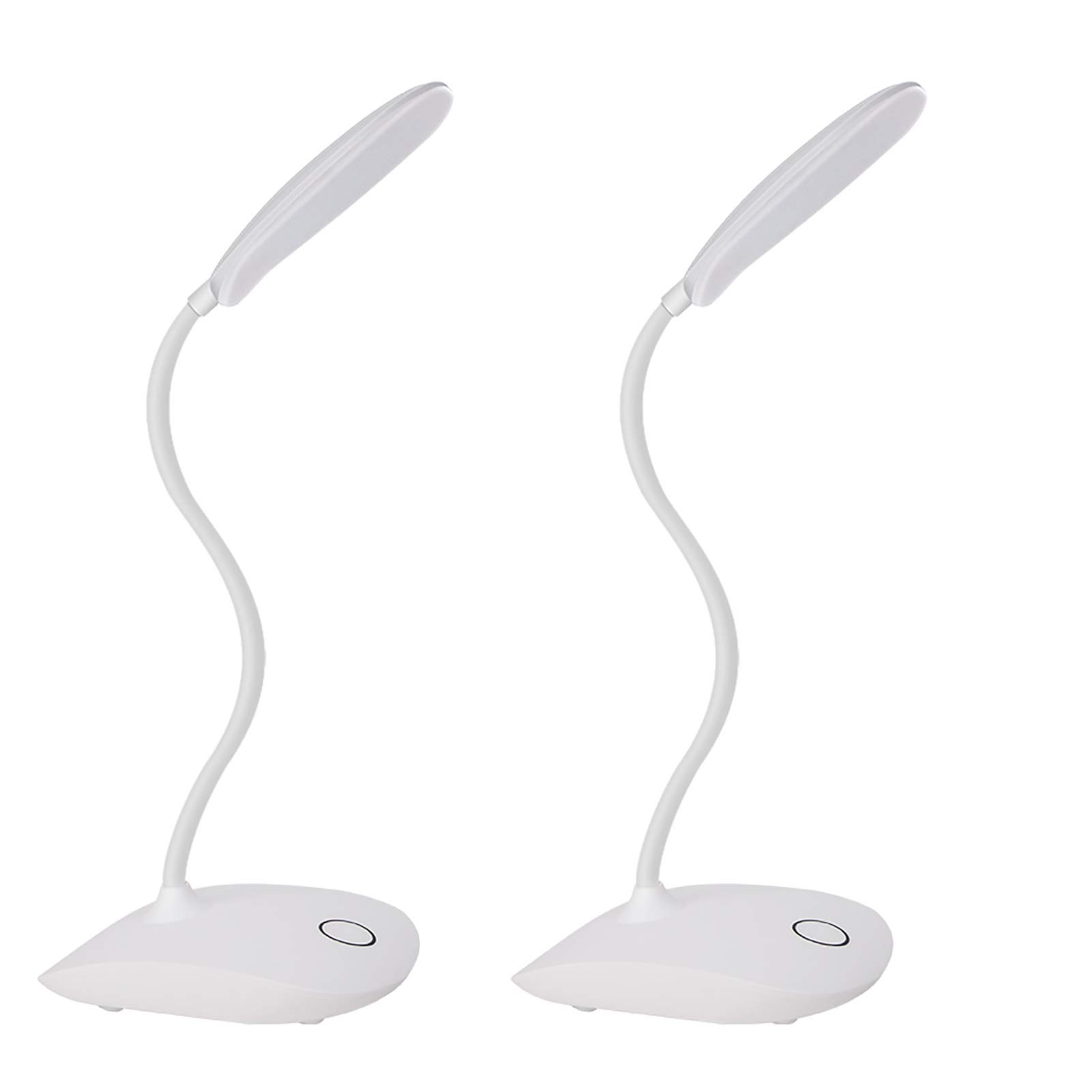 DEEPLITE LED Desk Lamp with Flexible Gooseneck - 3 Brightness Levels, 5W Touch Control, Battery Operated Portable Table Lamp for Study, Office, Dorm, Bedroom - Perfect for Reading, Working & Nightstand Use (Set of 2)