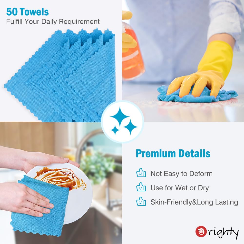 Orighty Microfiber Cleaning Cloths 50 Pack - Reusable, Lint-Free Shop Towels for Cars, Kitchen & Mechanic Use (11.5